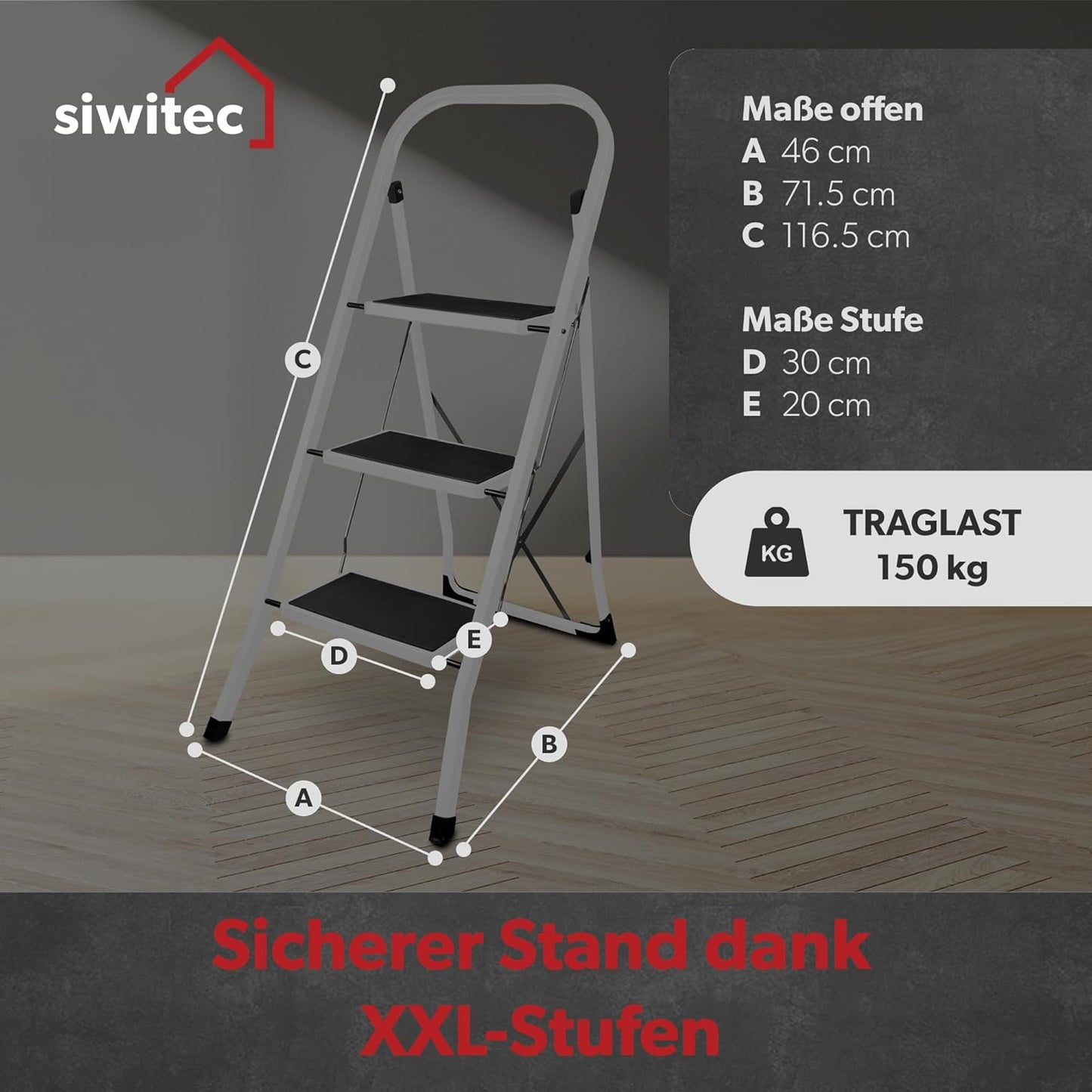 Klapptrittleiter mit 3 Stufen, 3-stufig Weiss