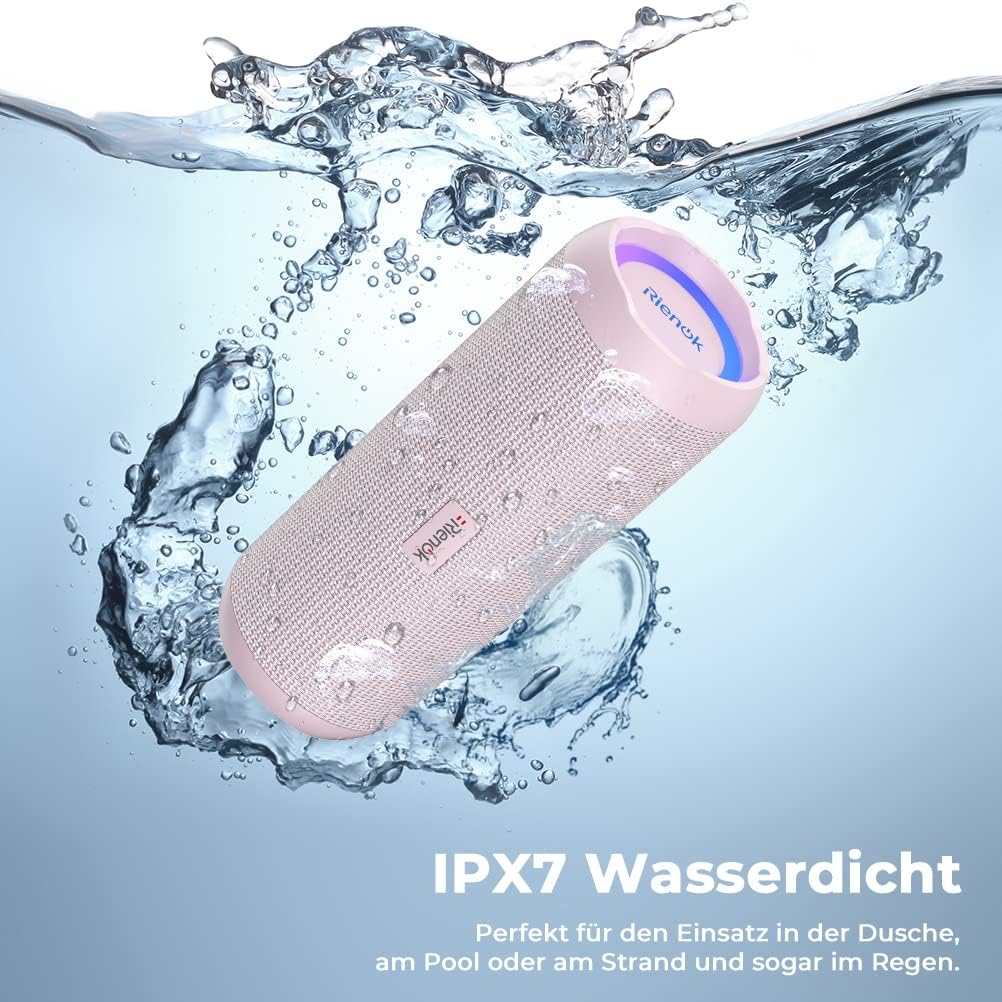 Wasserdichter Bluetooth Lautsprecher mit Licht, Rosa