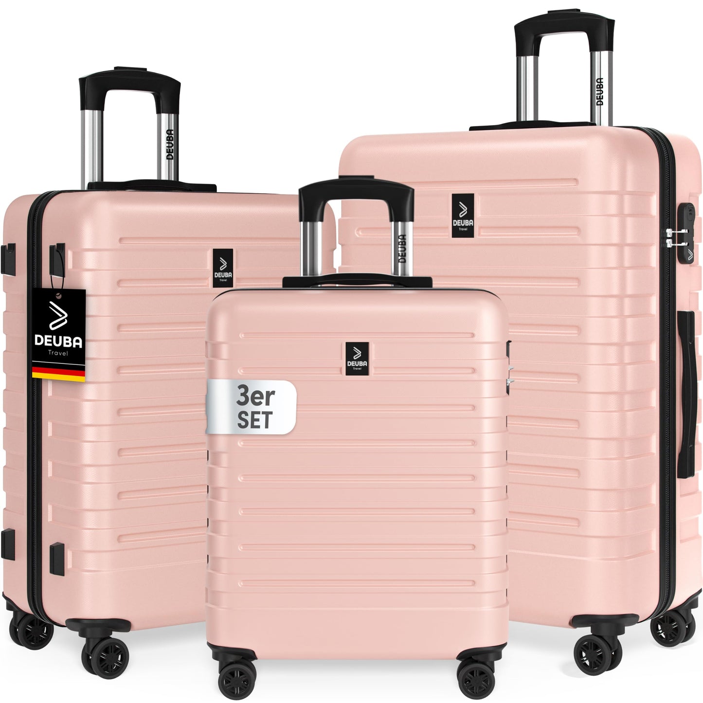 3-teiliges Reise-Kofferset mit 360° Rollen, Pastell-rosa