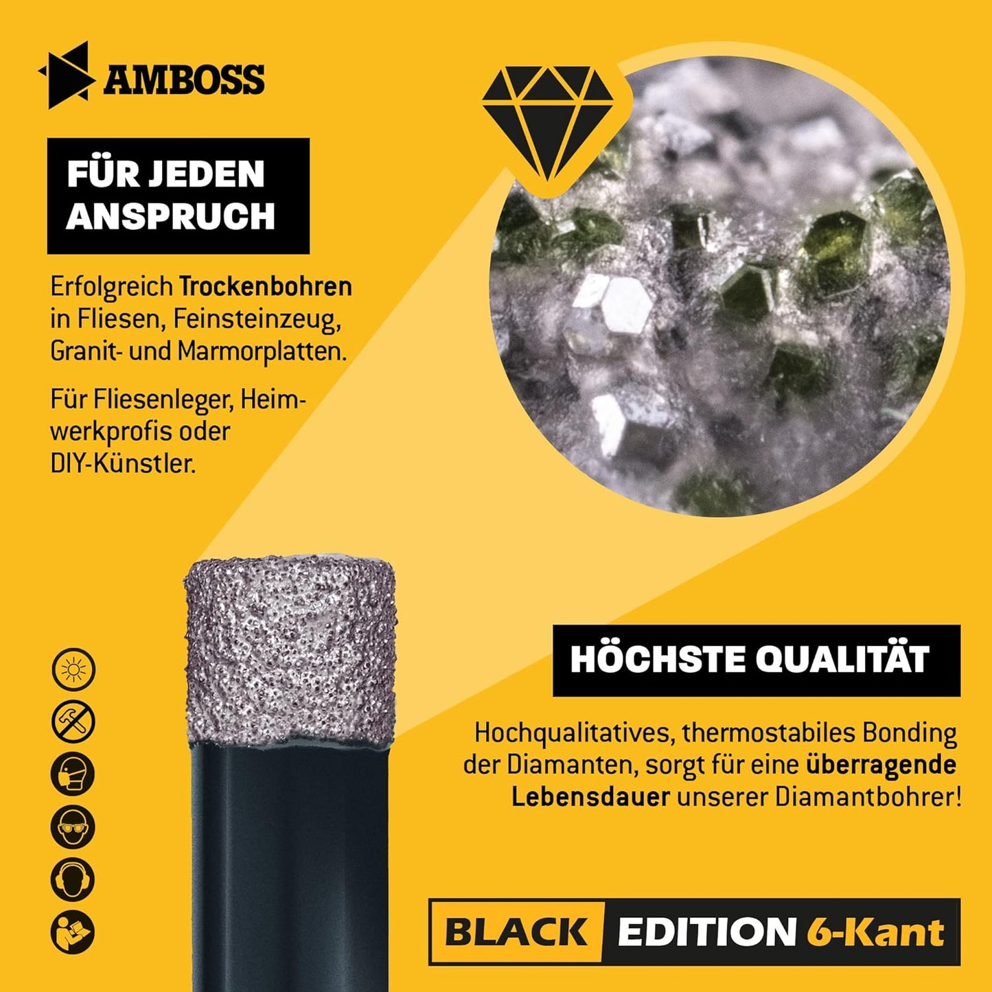 5-teiliges Fliesenbohrerset  -  Black Edition, Set Ø 5-12 mm (5tlg.) / für Akkuschrauber, Bohrmaschine