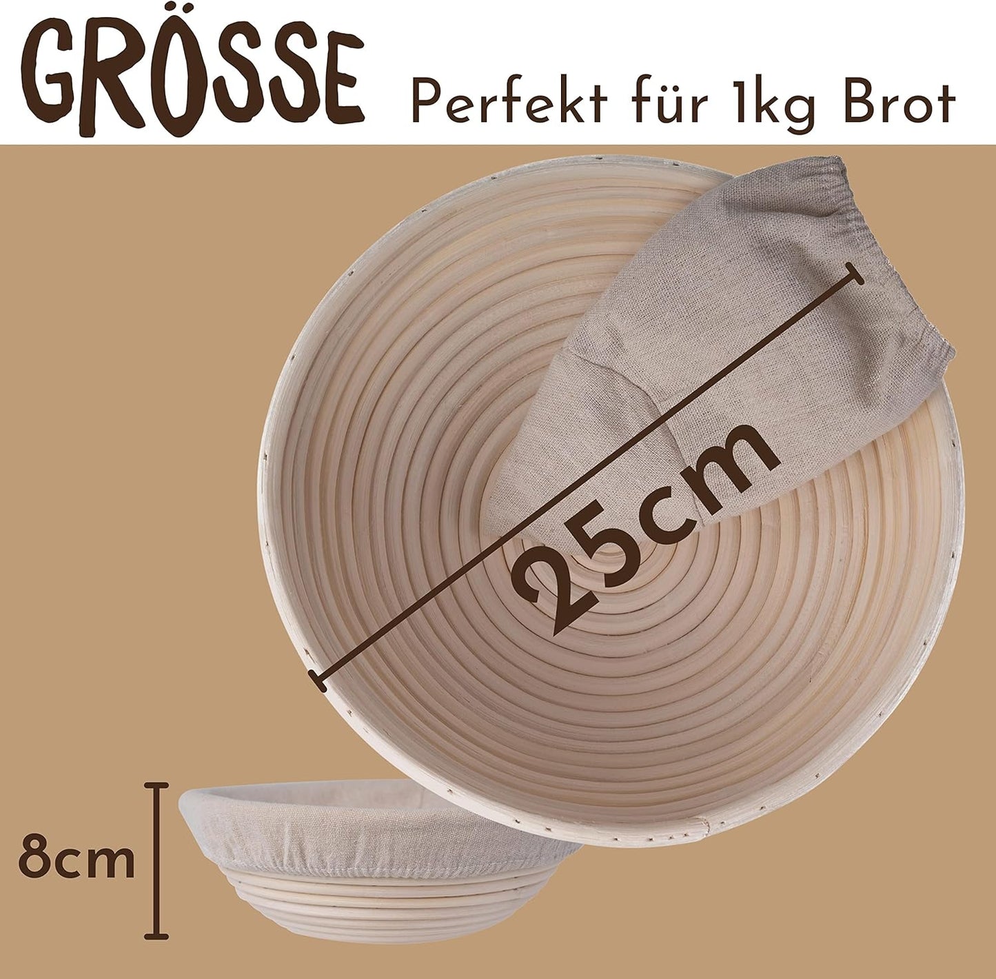 Gärkörbchen mit Teigschaber, Rund 25 cm