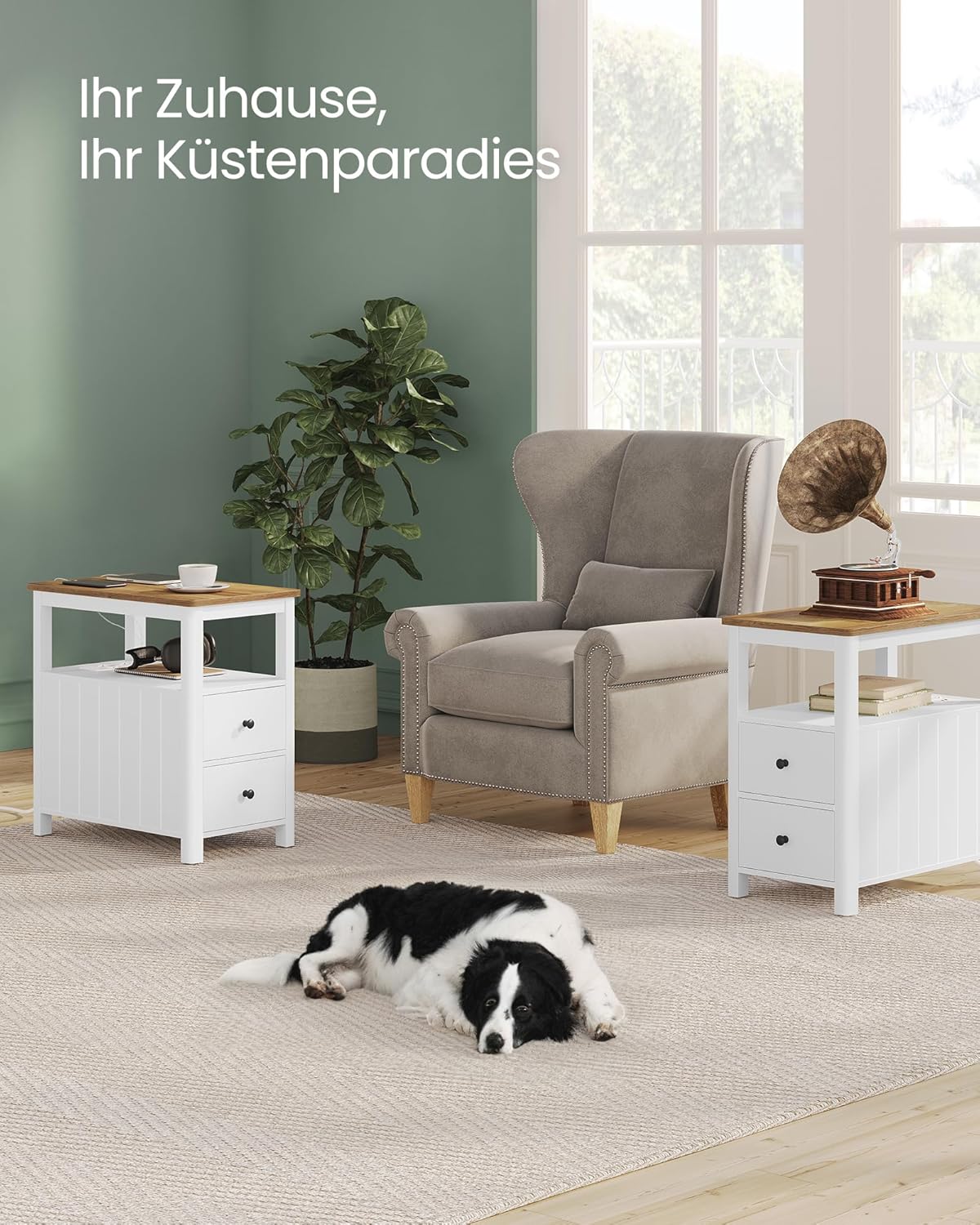 2er Beistelltisch-Set mit Steckdosenleiste, schmal, Modell LCT649W01, 2