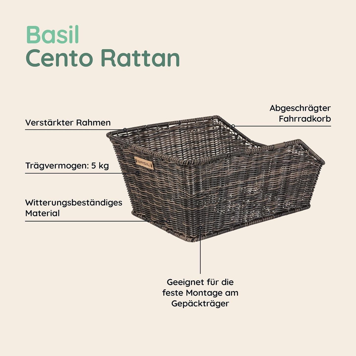 Hinterradkorb im Rattan-Look, Braun Single