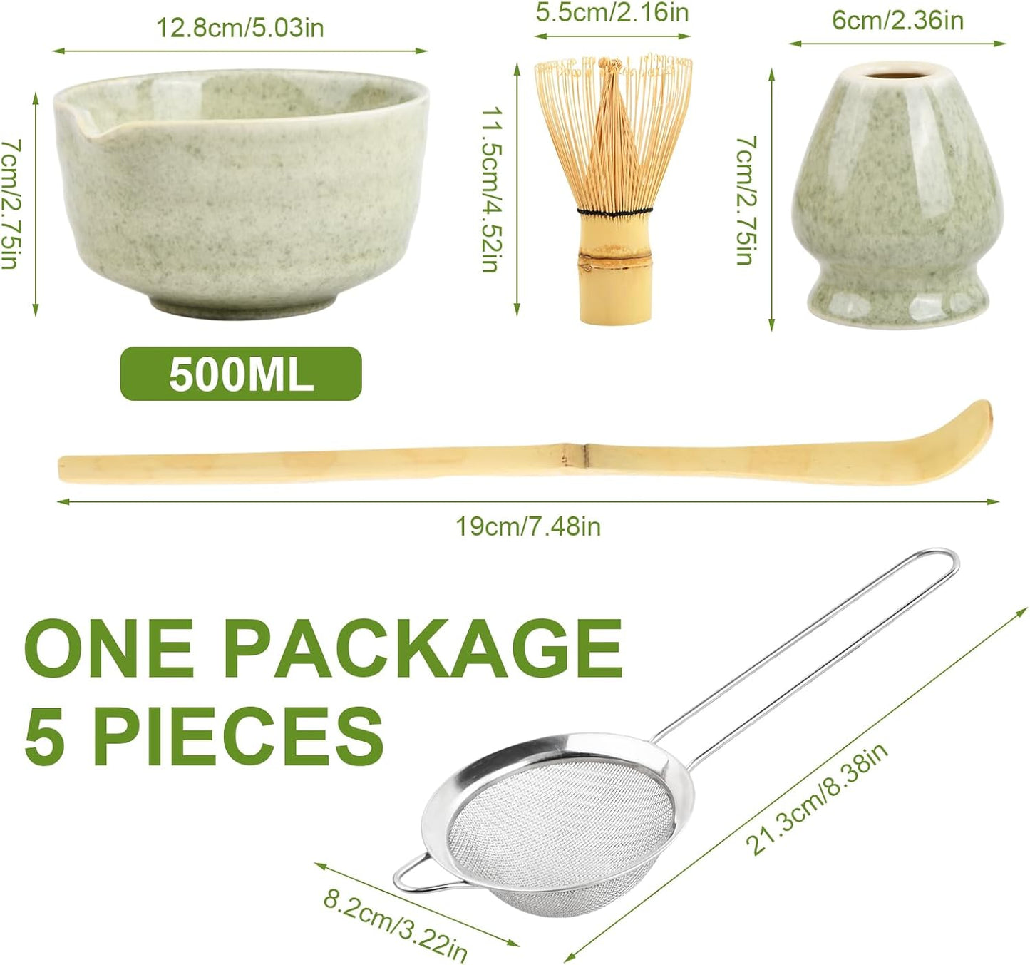 Japanisches Matcha Tee Set 5-teilig, Grasgrün