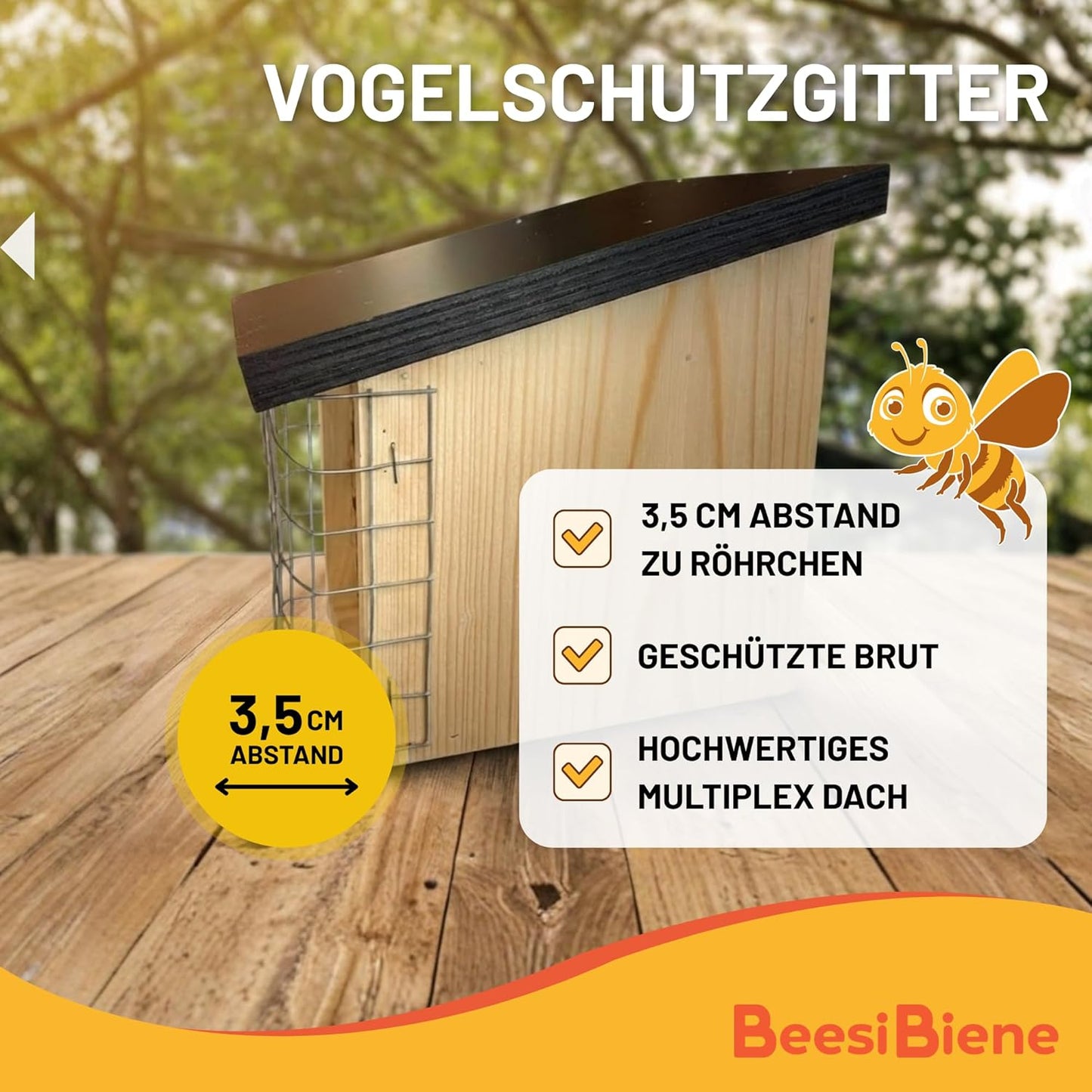 Insektenhotel mit Vogelschutzgitter & Multiplex Dach, Bambus & Schilf + Multiplex Dach