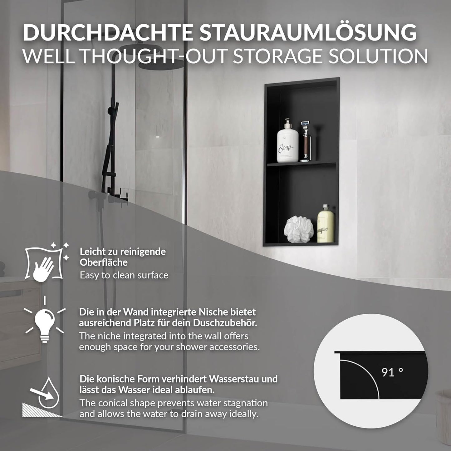 Duschnischen-Einbauregal, 30x60x10 cm Doppel Schwarz