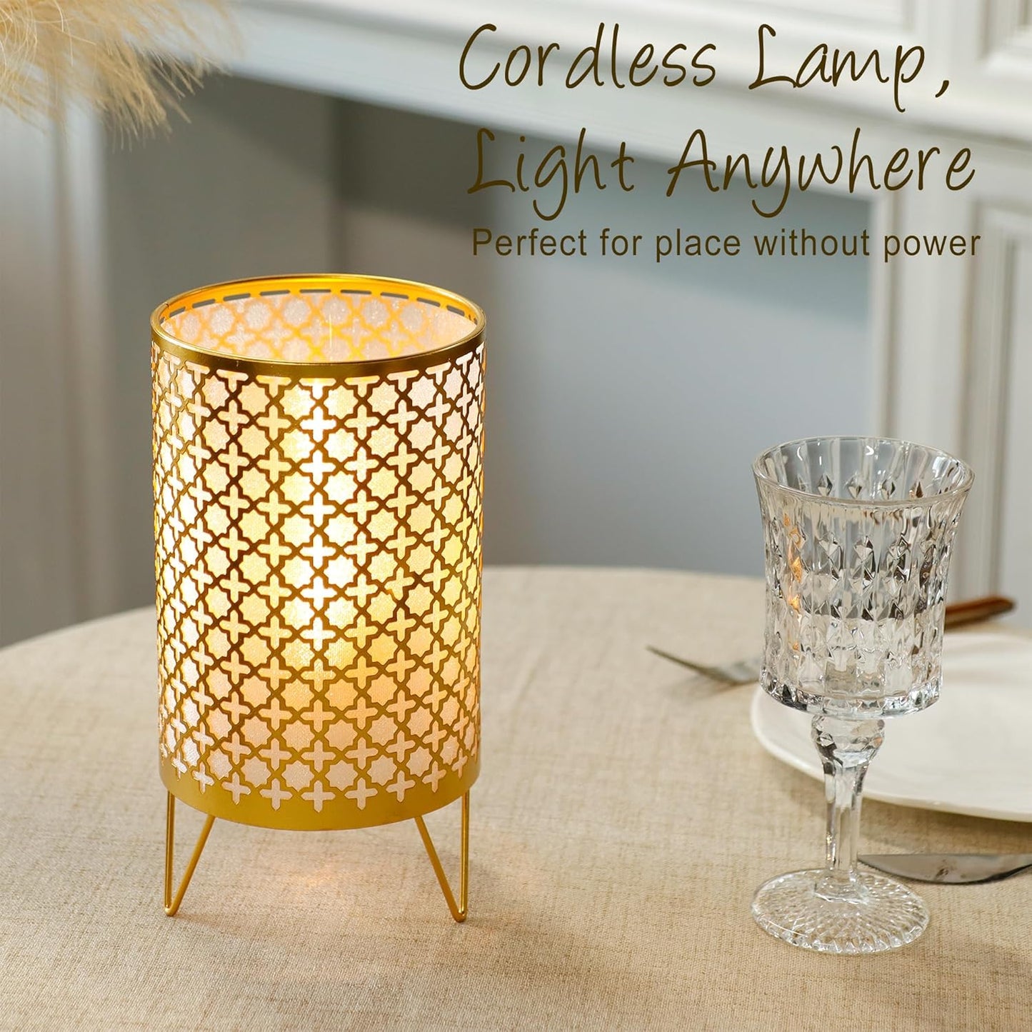 2er-Set Batteriebetriebene Tischlampe mit Timer, Gold