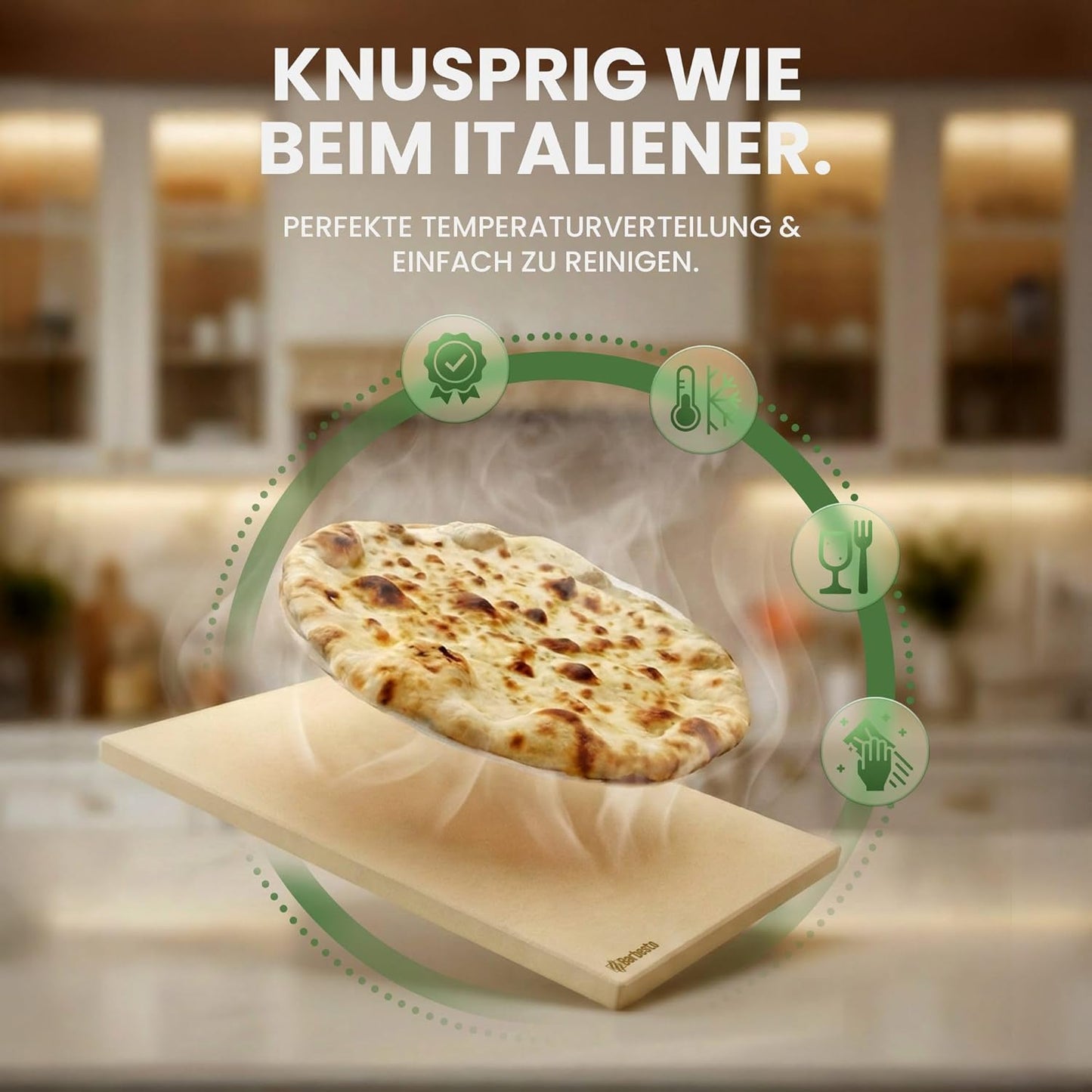Pizzastein für Backofen & Grill mit Rezeptbuch, 38x30 cm
