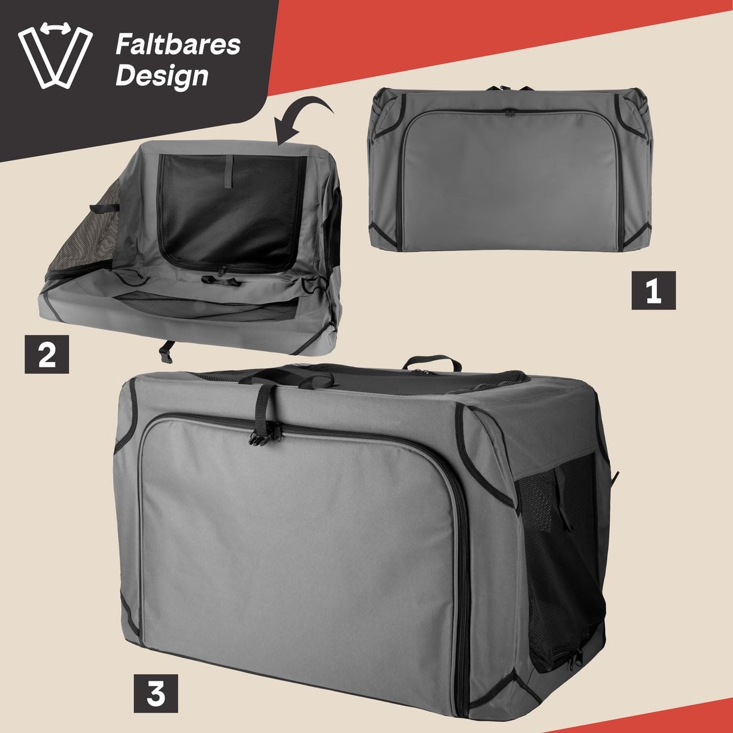 Faltbare Hunde-Transportbox mit Anbau, Mit Anbau - 63 x 43 x 40 cm