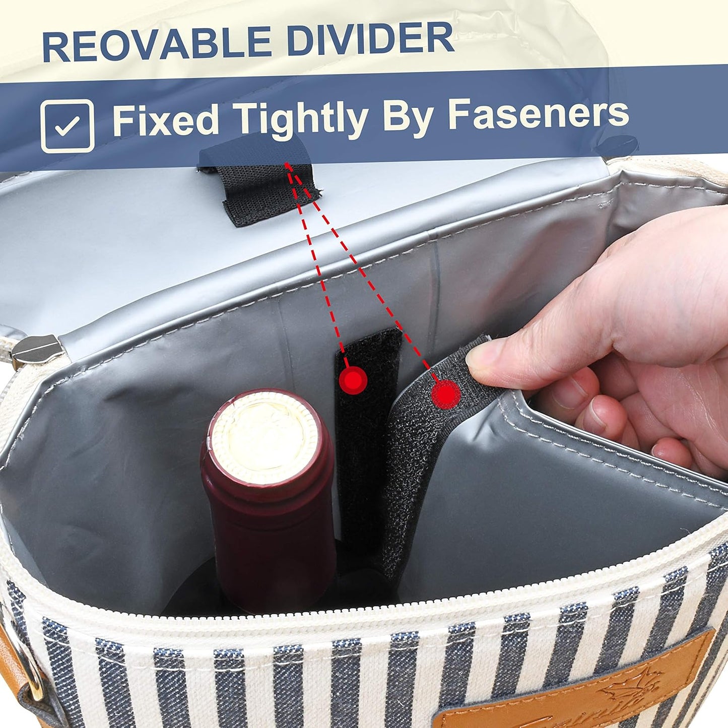 Flaschentasche für 2 Flaschen mit Korkenzieher, Kühltasche 2 Flaschen - Streifen
