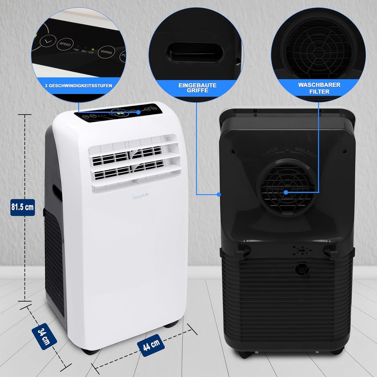Mobiles Klimagerät 9000BTU mit Abluftschlauch, 9,000 BTU EU