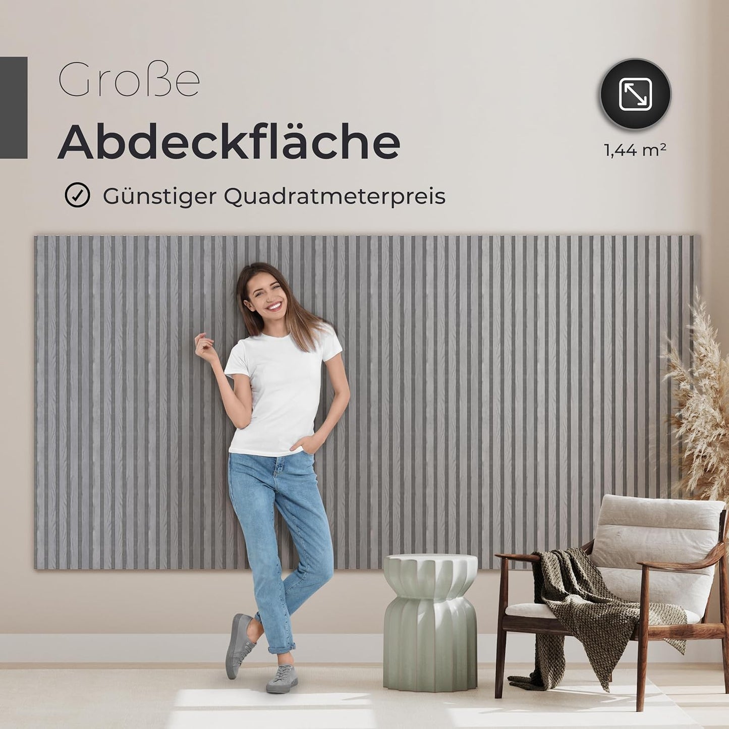 2 Stück 3D-Akustikpaneele, 2 Stück | je 120 x 60 x 2,1 cm, Holzfurnier Birne | Akustikfilz Grau