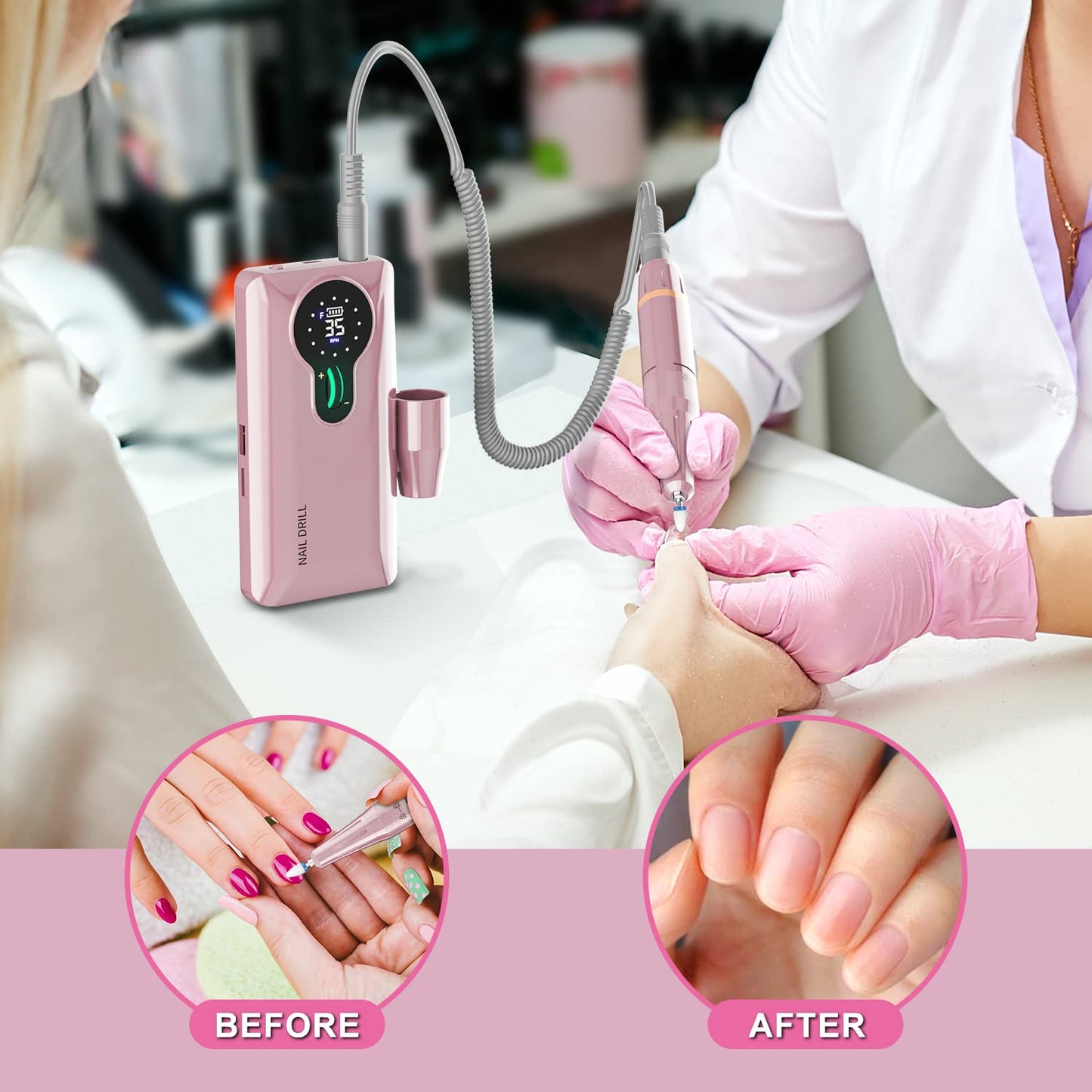 Professionelles Maniküre-Pediküre-Set, Tragbar Wiederaufladbar - Rosa