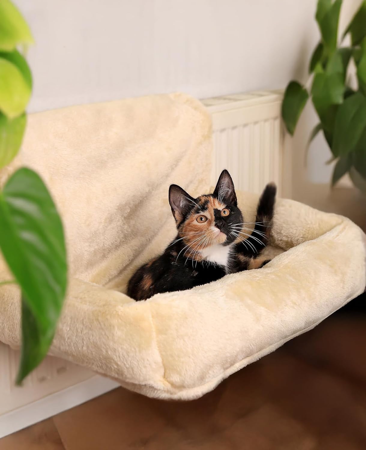 Katzenheizungsliege mit Plüschbezug, Beige