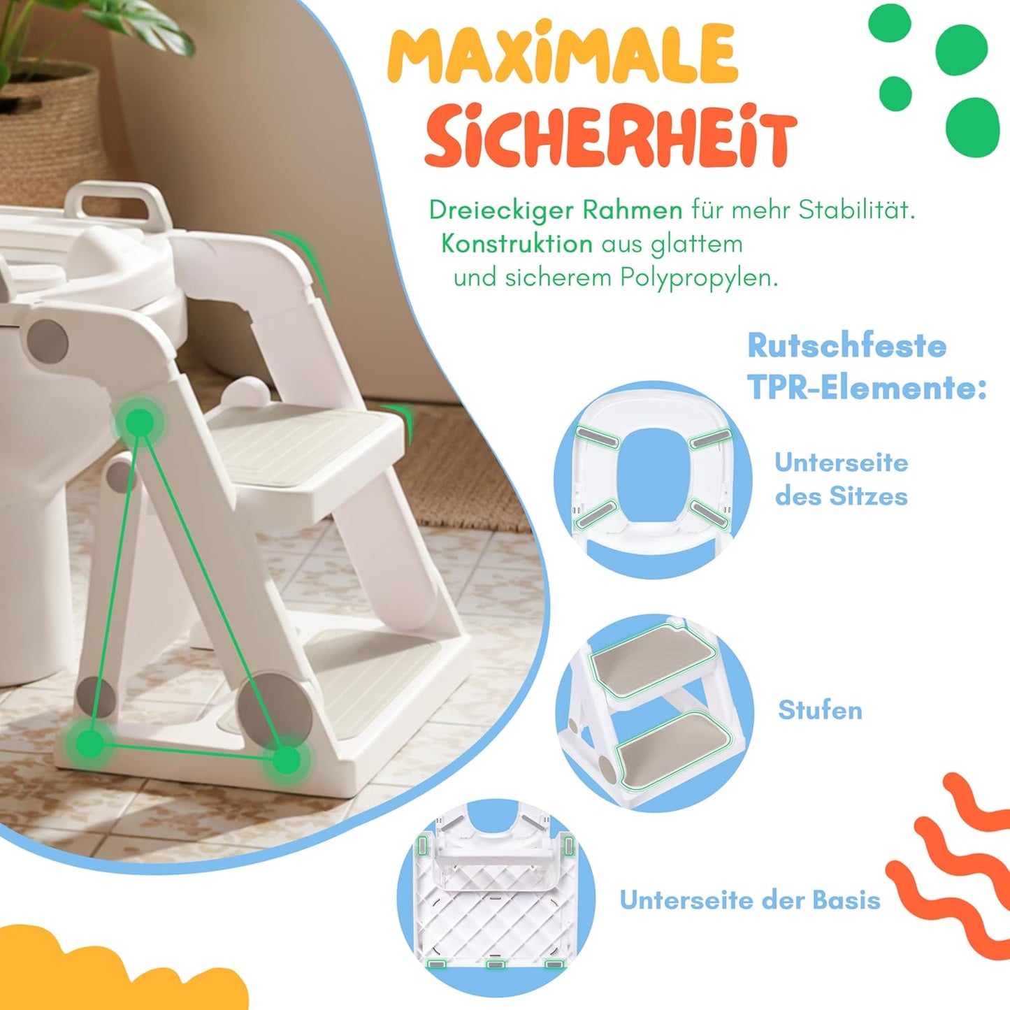 Höhenverstellbarer Toilettentrainer mit Treppe, Beige