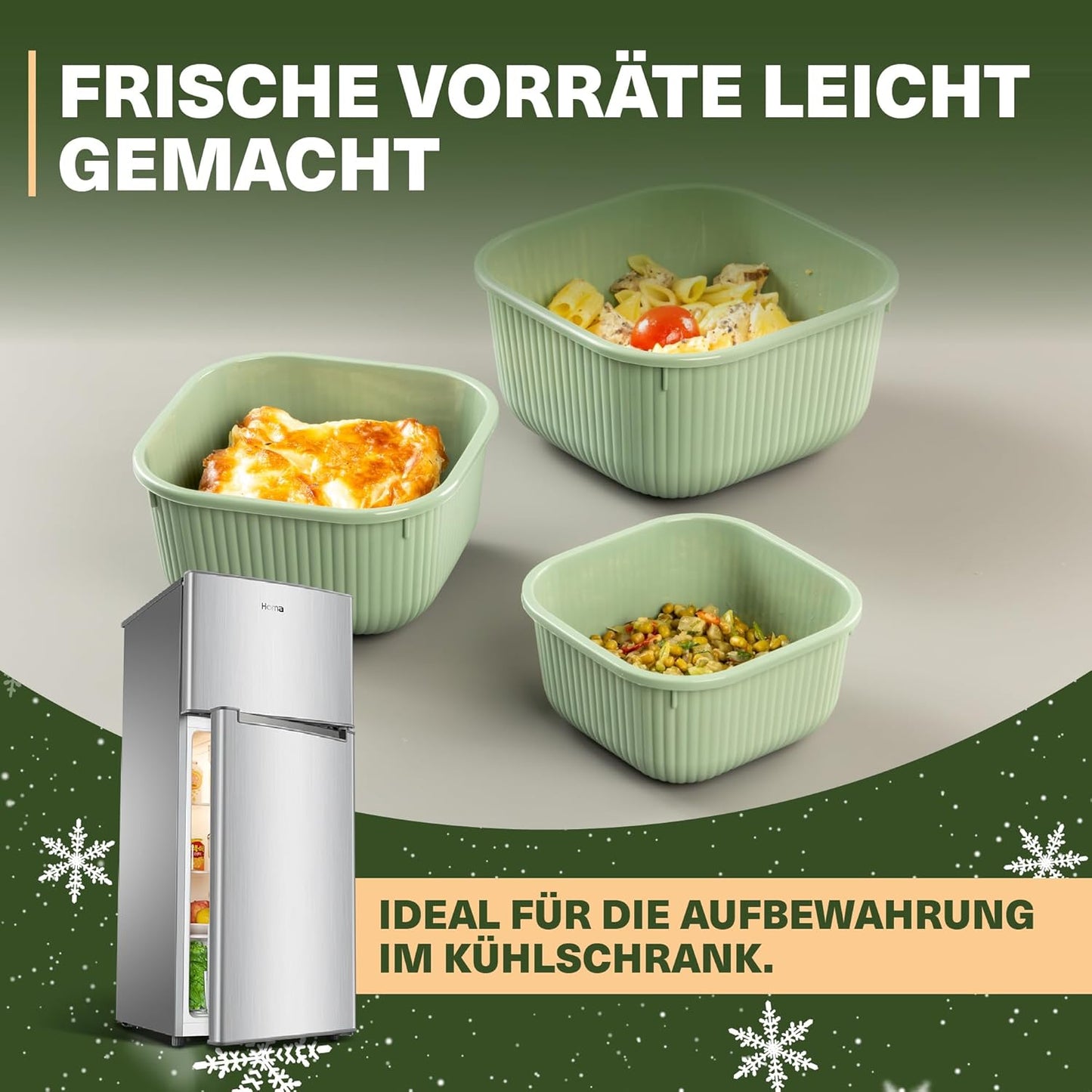 9-teiliges Frischhaltedosen-Set mit Ventildeckel, Grün 9er Set Quadratisch