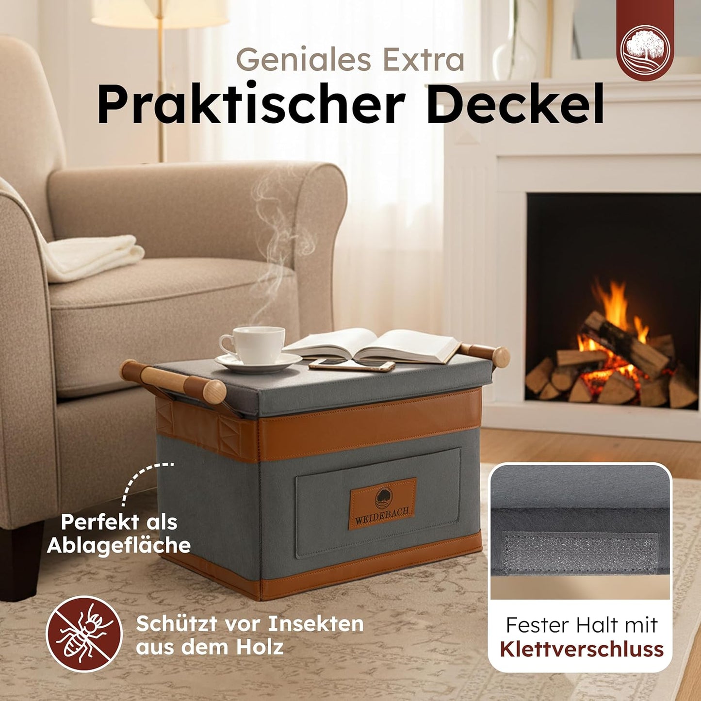 Holzkorb für Kaminholz, 1 Stück Grau