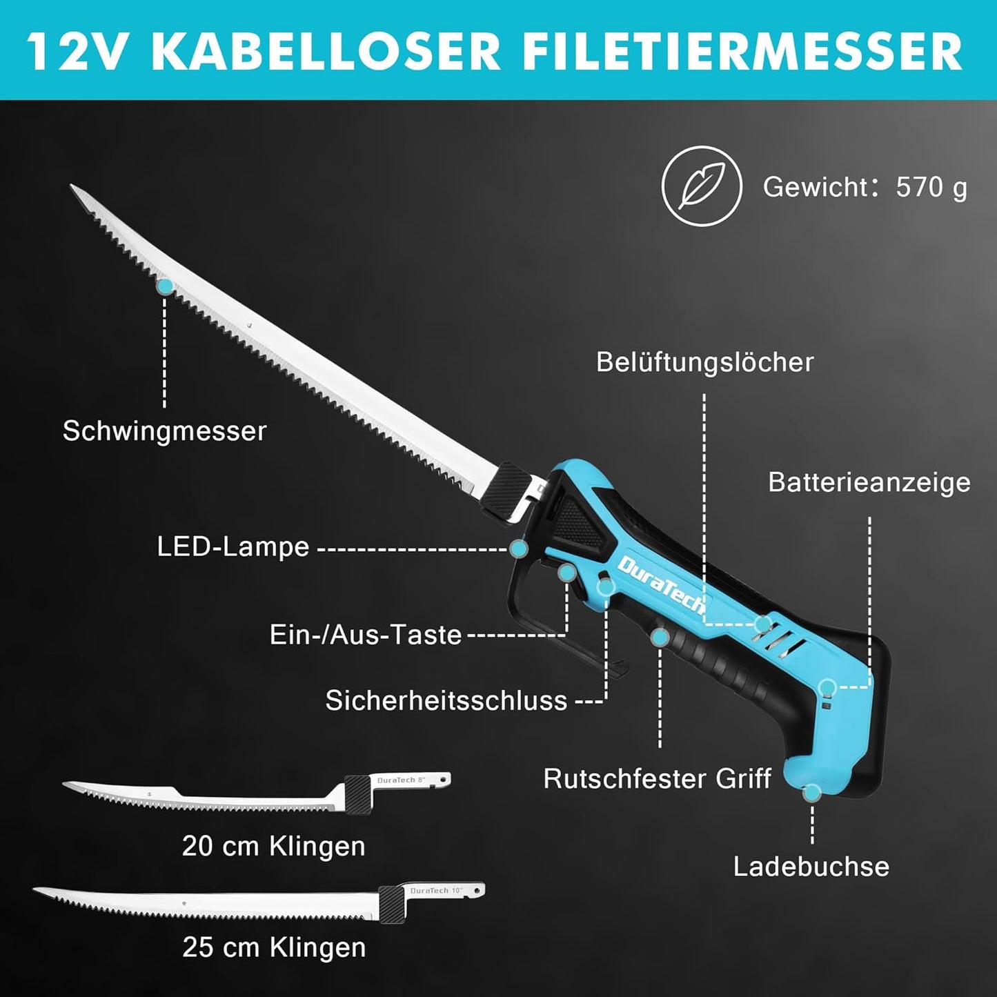 Kabelloses Elektromesser mit Edelstahlklingen