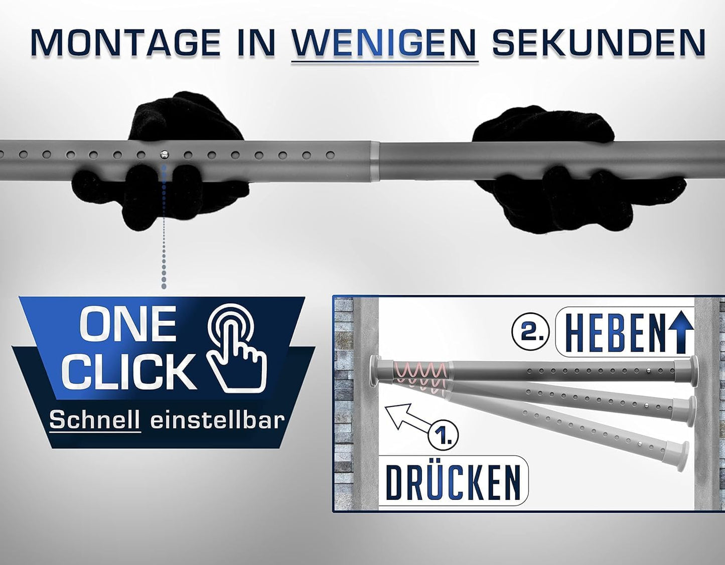 Teleskop-Vorhangstange ohne Bohren (310-360 cm), 310-360 cm Grau