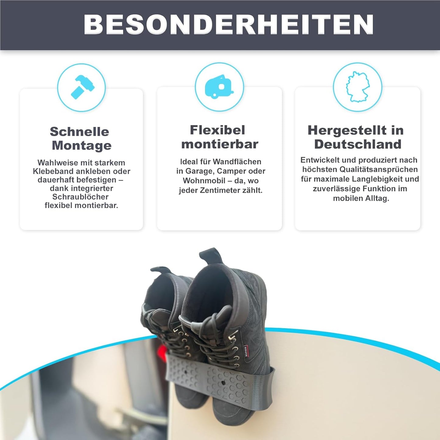 Schuhhalter für Camper und enge Räume, Schwarz