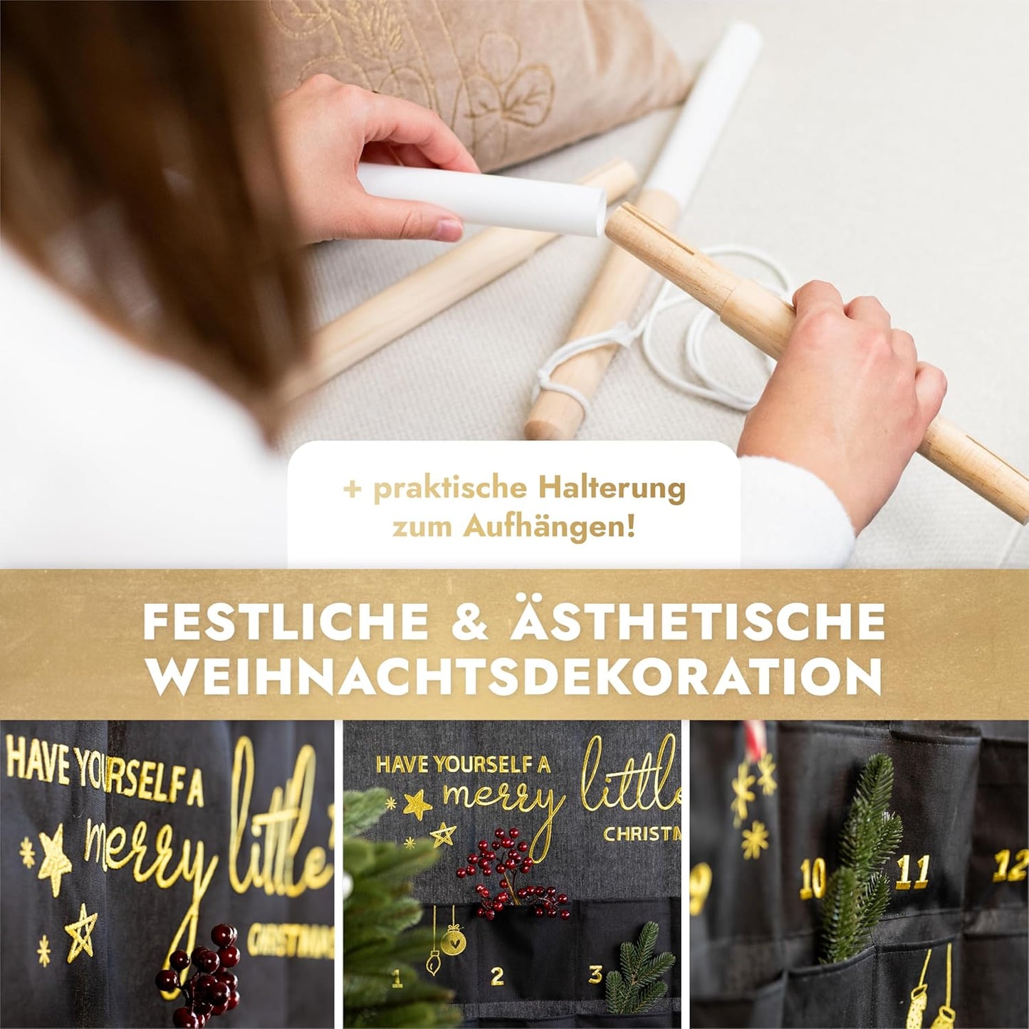 Adventskalender zum Befüllen, Schwarz - Gold