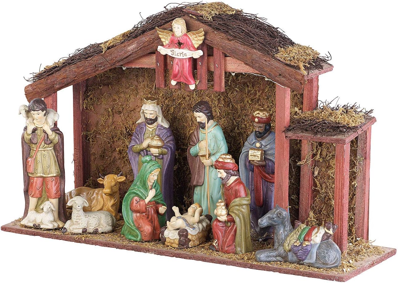 Weihnachtskrippe mit 11 Porzellan-Figuren