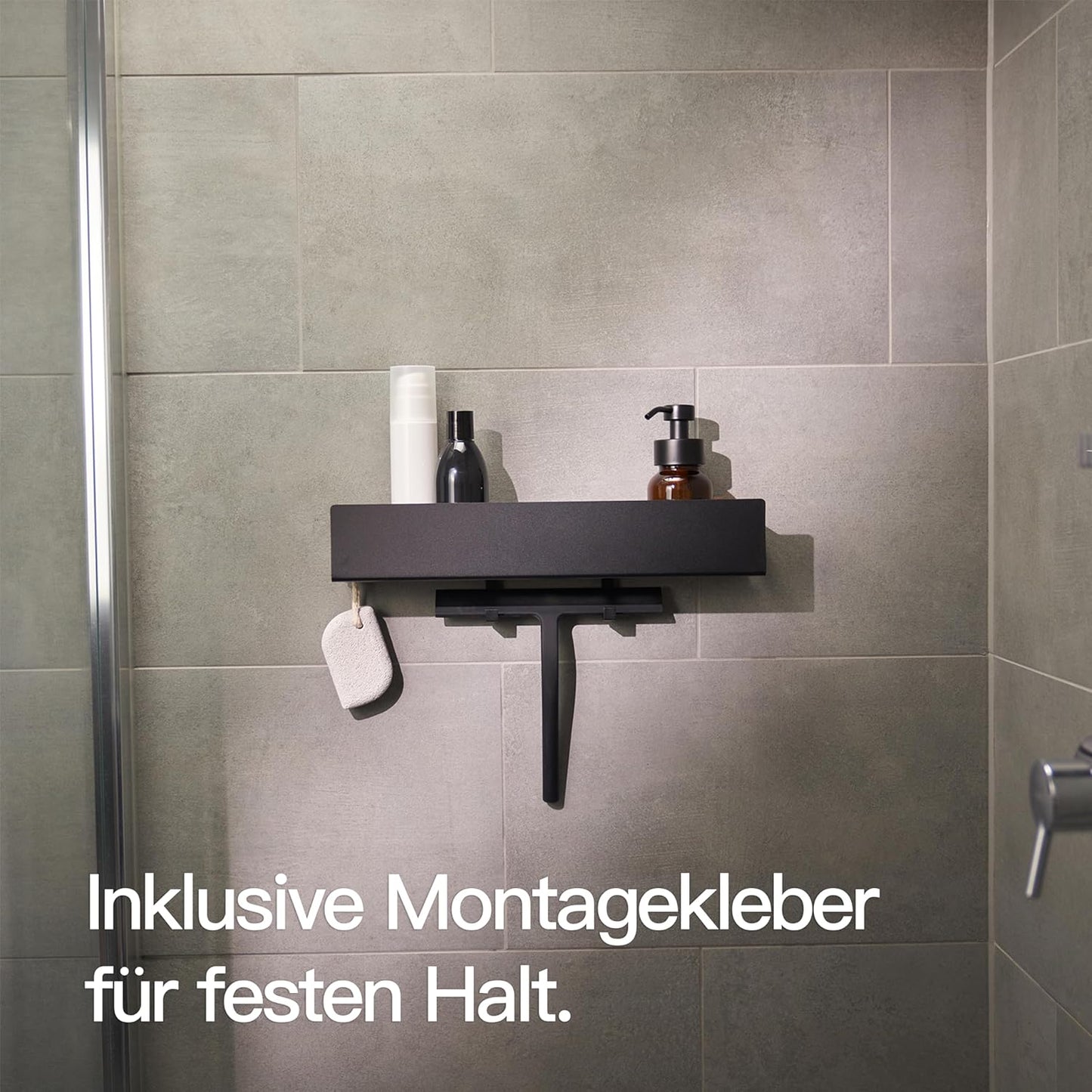 Duschablage selbstklebend ohne Bohren (42 cm), 42 cm Matt Schwarz