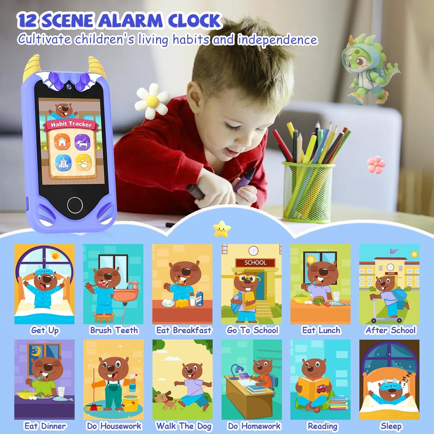 Kinderhandy mit Touchscreen und Dual-Kameras, Blau