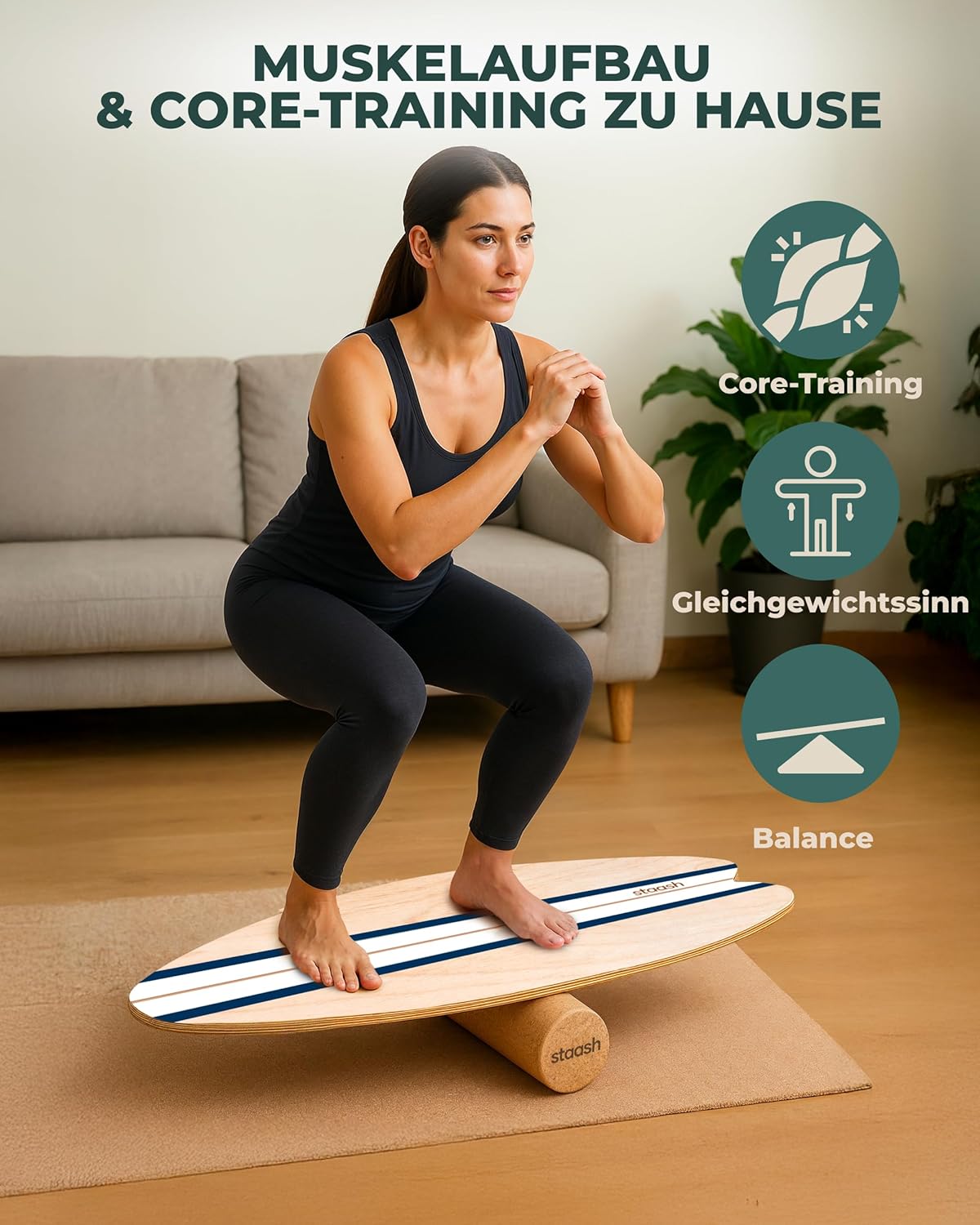 Balance Board Premium-Kit für Fitness & Training, STAASH - Blau Pro