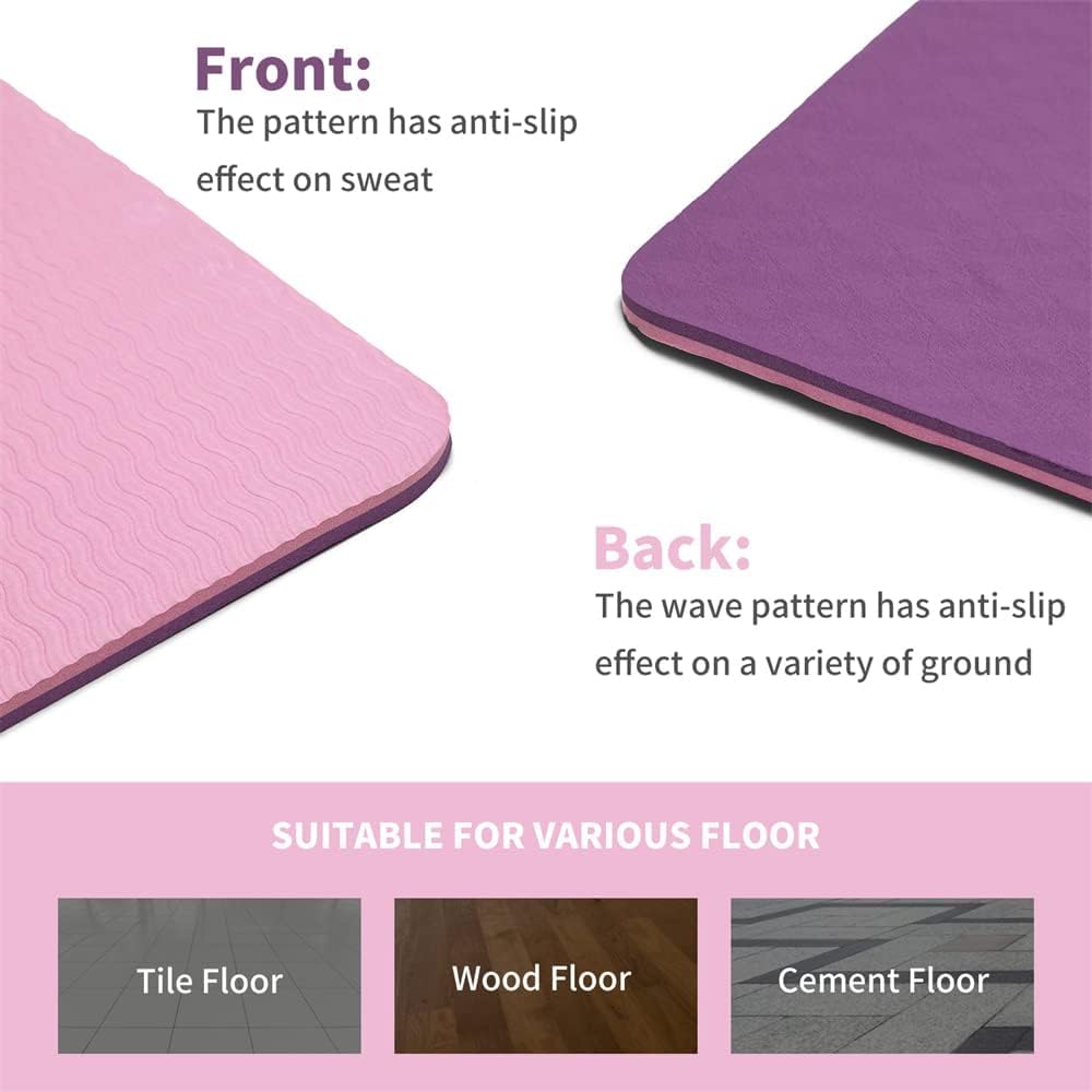 Rutschfeste Yogamatte aus TPE mit Tragegurt, Lila-Rosa 183 x 61 x 0.6 cm