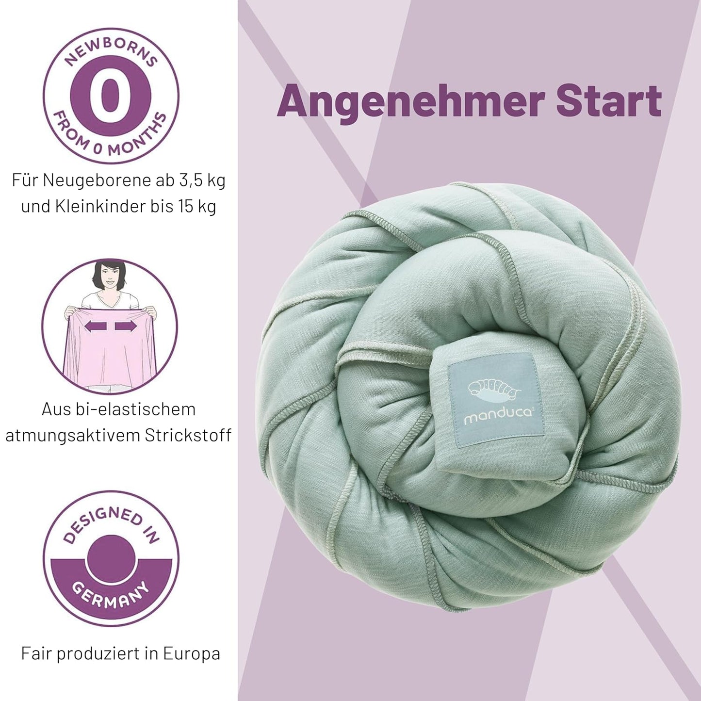 Elastisches Babytragetuch aus Bio-Baumwolle, Mint