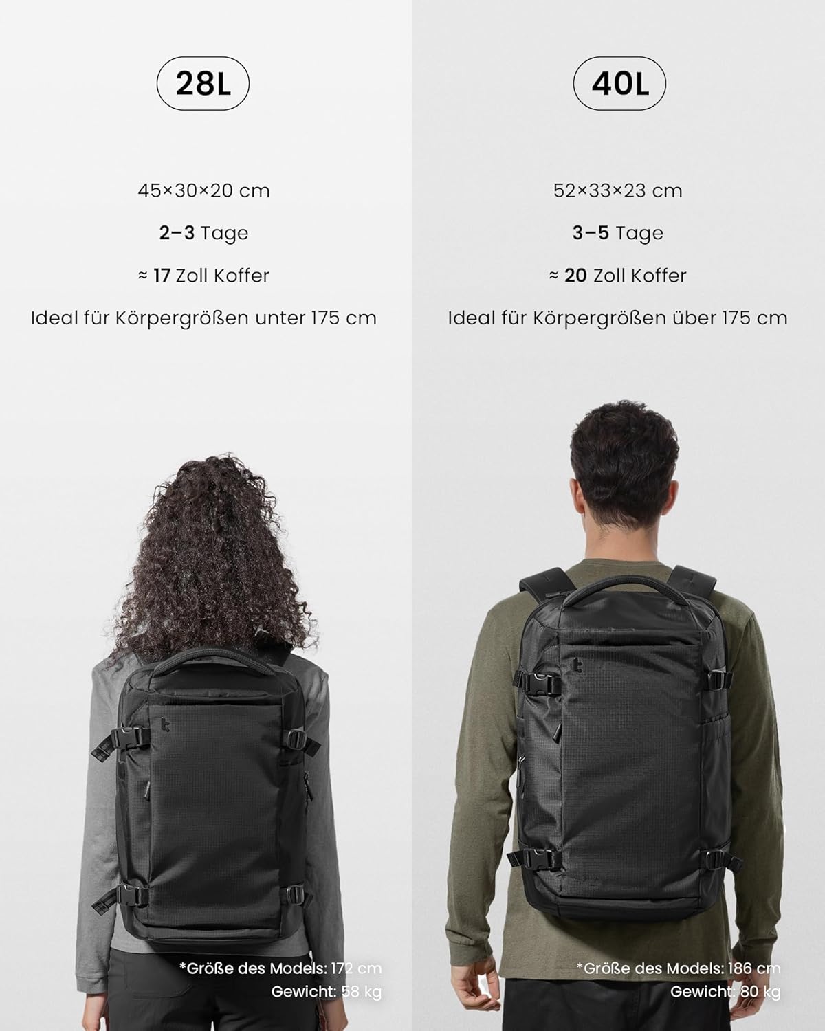 Handgepäck-Rucksack, 40 Liter Schwarz-ripstop