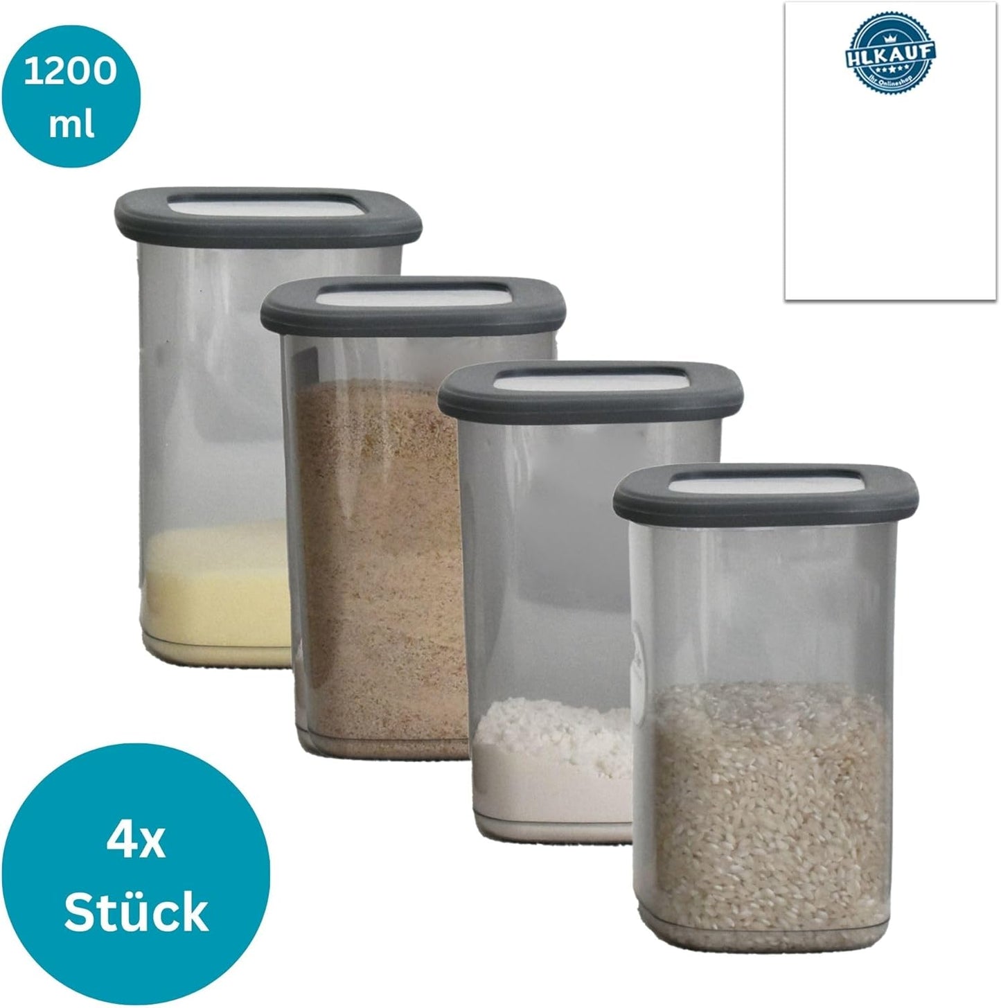 Luftdichte Vorratsdosen-Set (4-teilig) 1200ml, 4x 1200ml & 1x HLKauf-Block