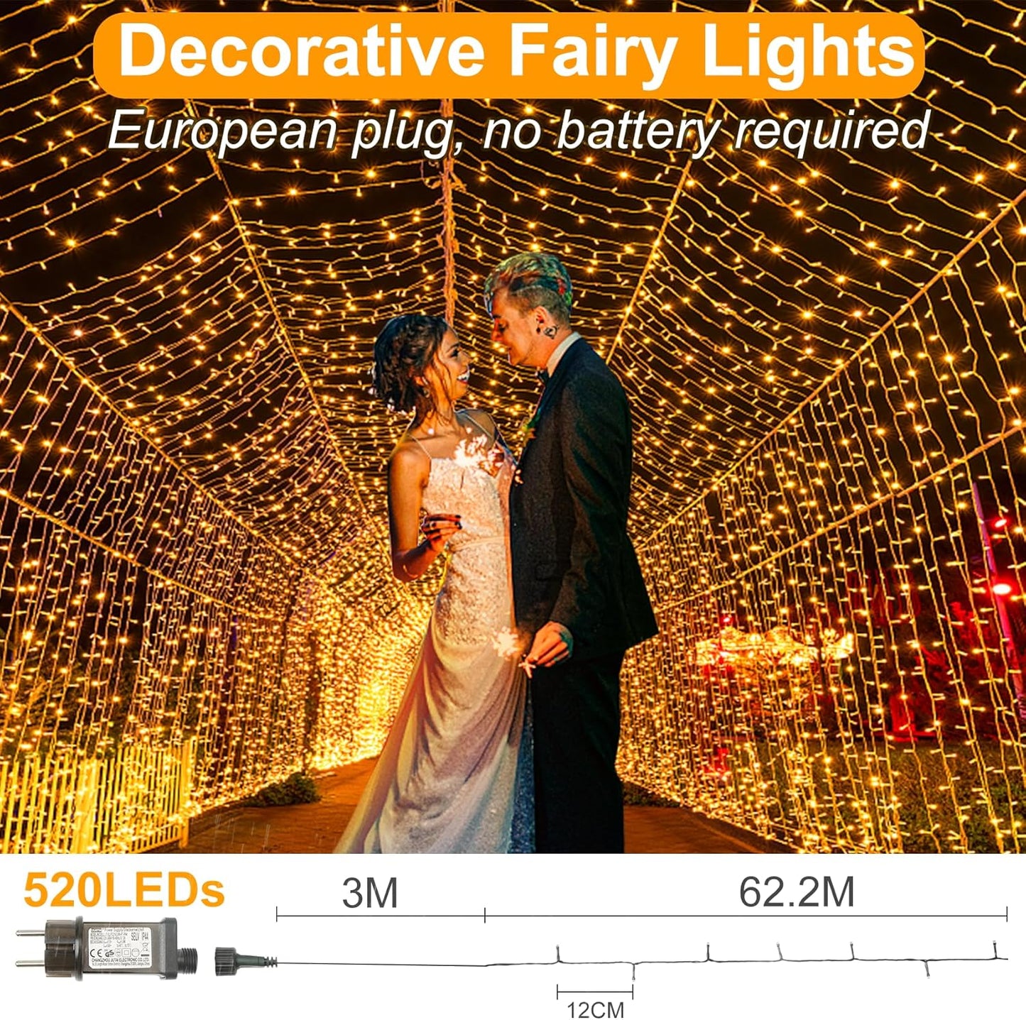LED-Lichterkette mit Fernbedienung, Warmweiss 520er LED