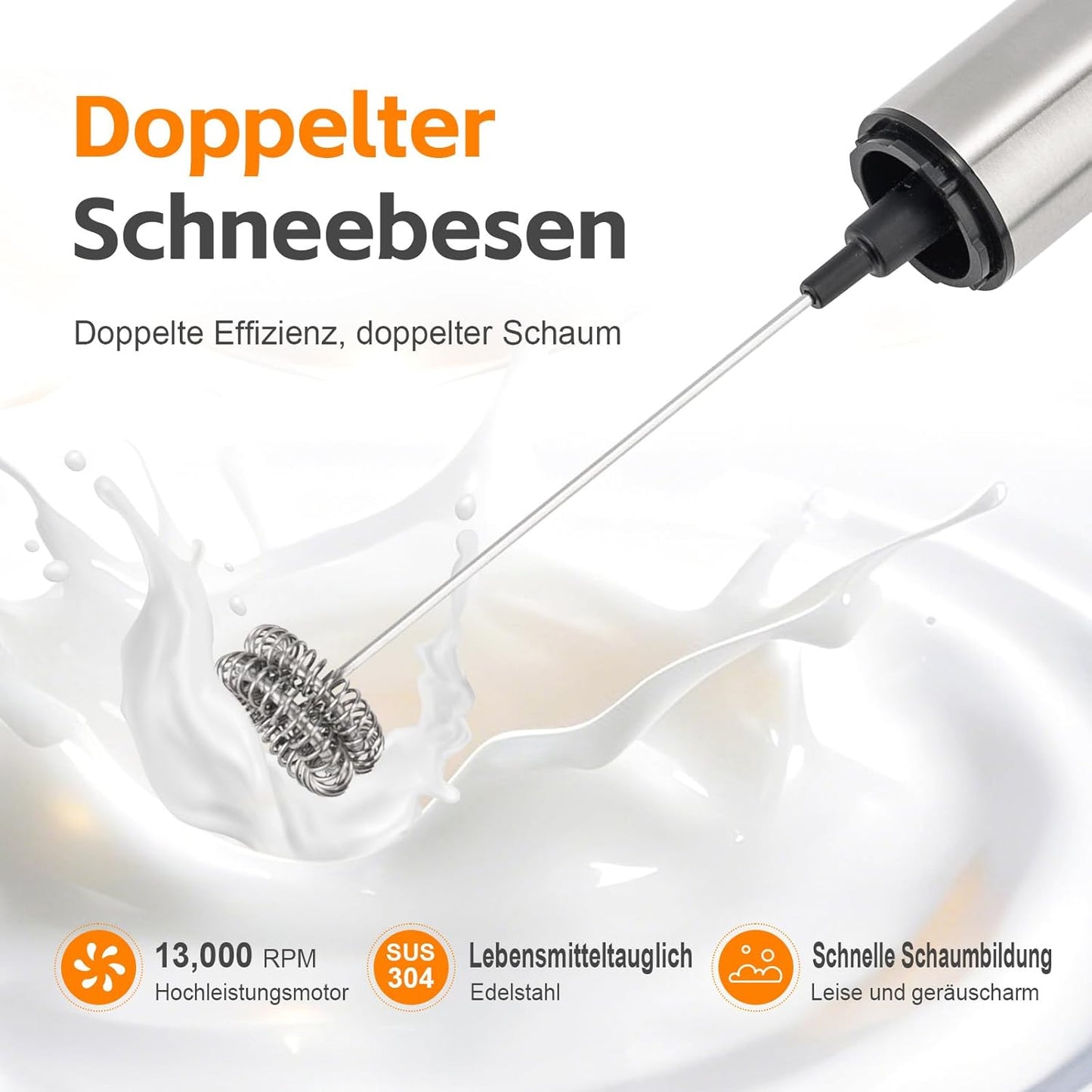 Milchaufschäumer Stab Elektrisch, 13000 U/min, Aufladbar