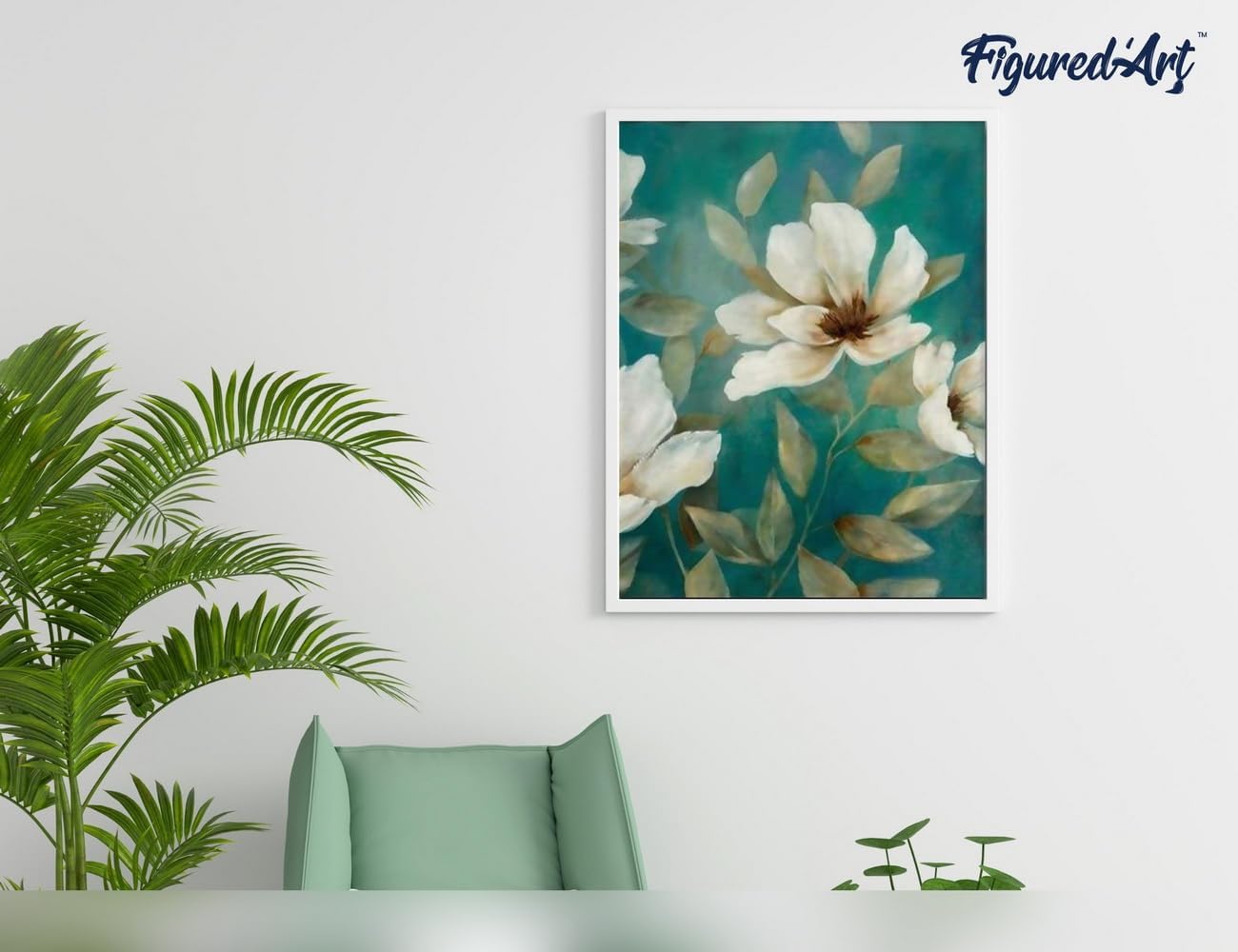 Malen nach Zahlen Set - Abstrakte Blüten, Weiße Blüten abstrakt 40x50cm Mit Keilrahmen (nicht gespannt)