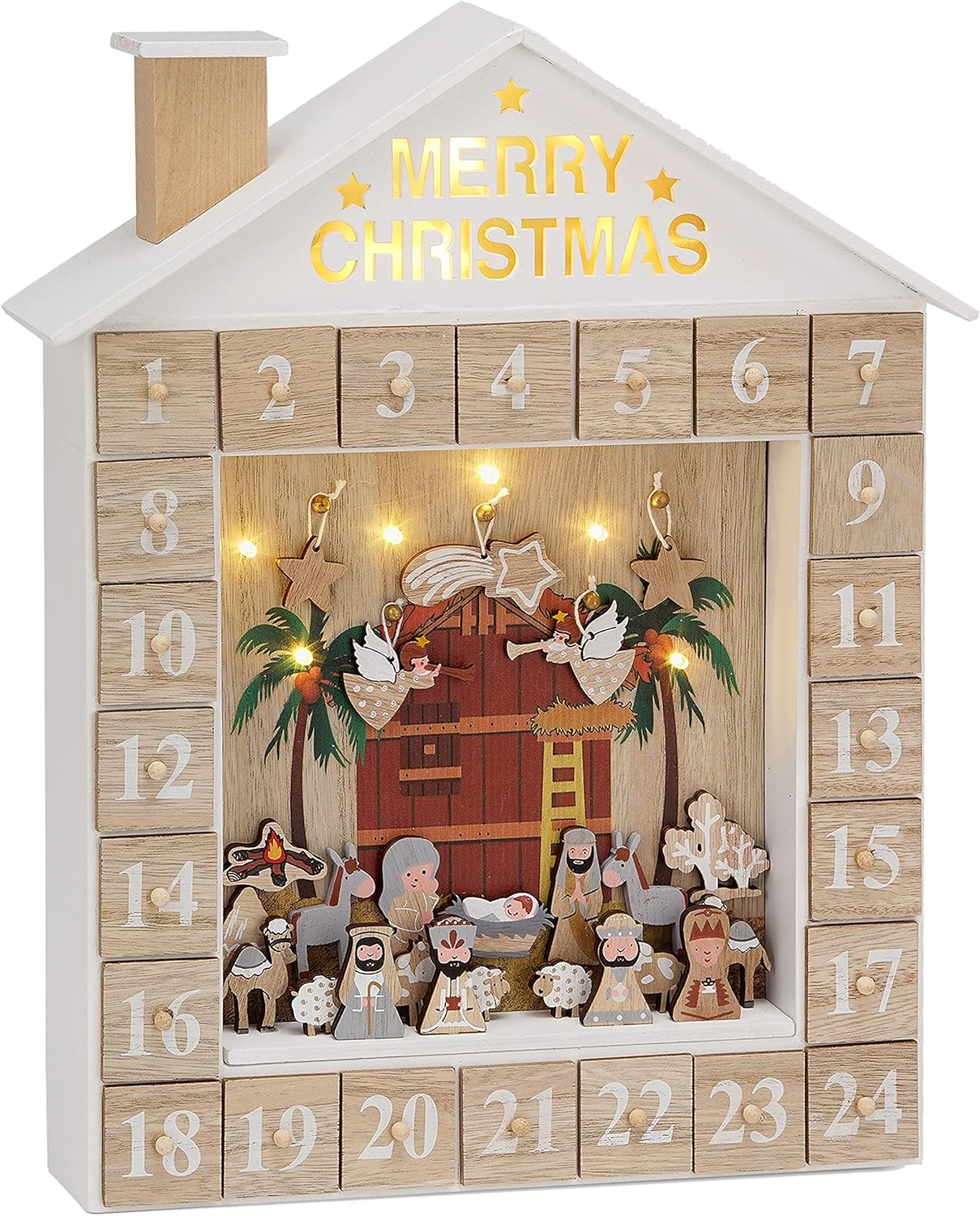 Adventskalender Bibelgeschichte zum Befüllen, Bibelgeschichte Krippe mit Led Beleuchtung