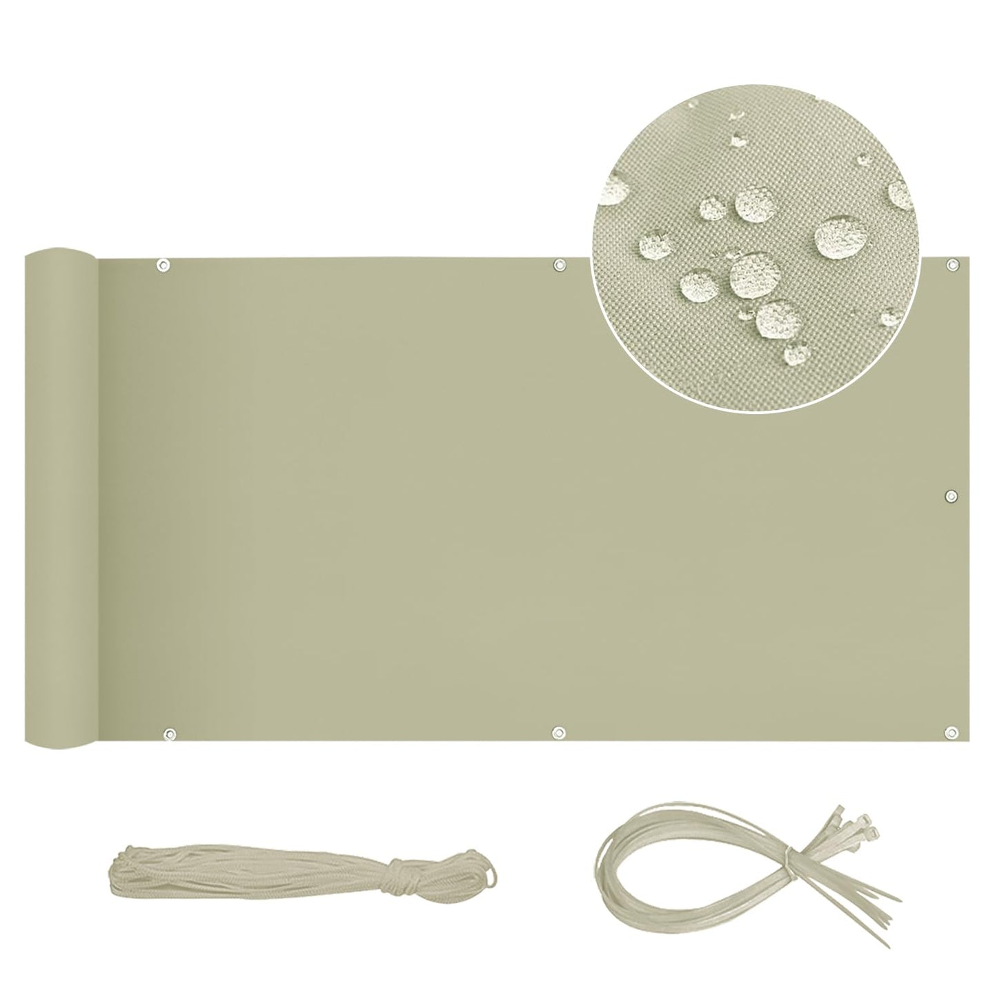 Balkonsichtschutz mit Zubehör, 0.8x6m (mit Kabelbindern & Kordeln) Taupe