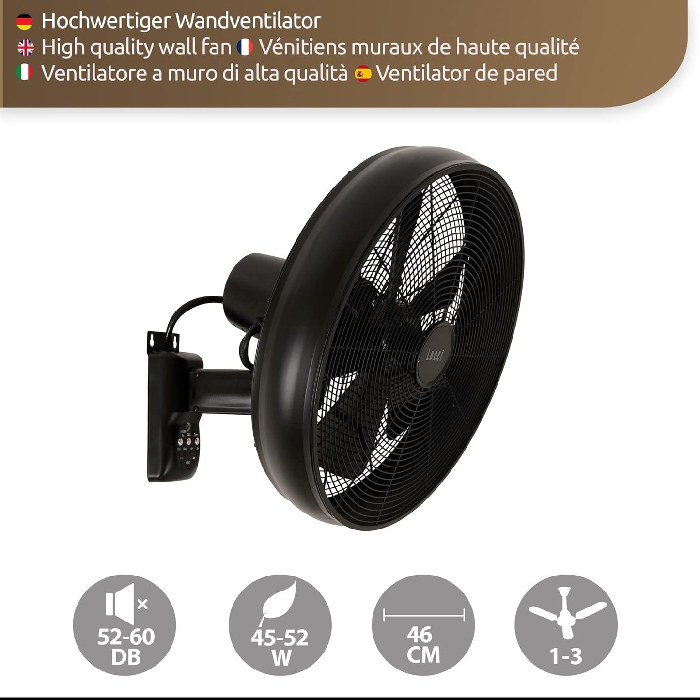 Wandventilator mit Fernbedienung, Schwarz