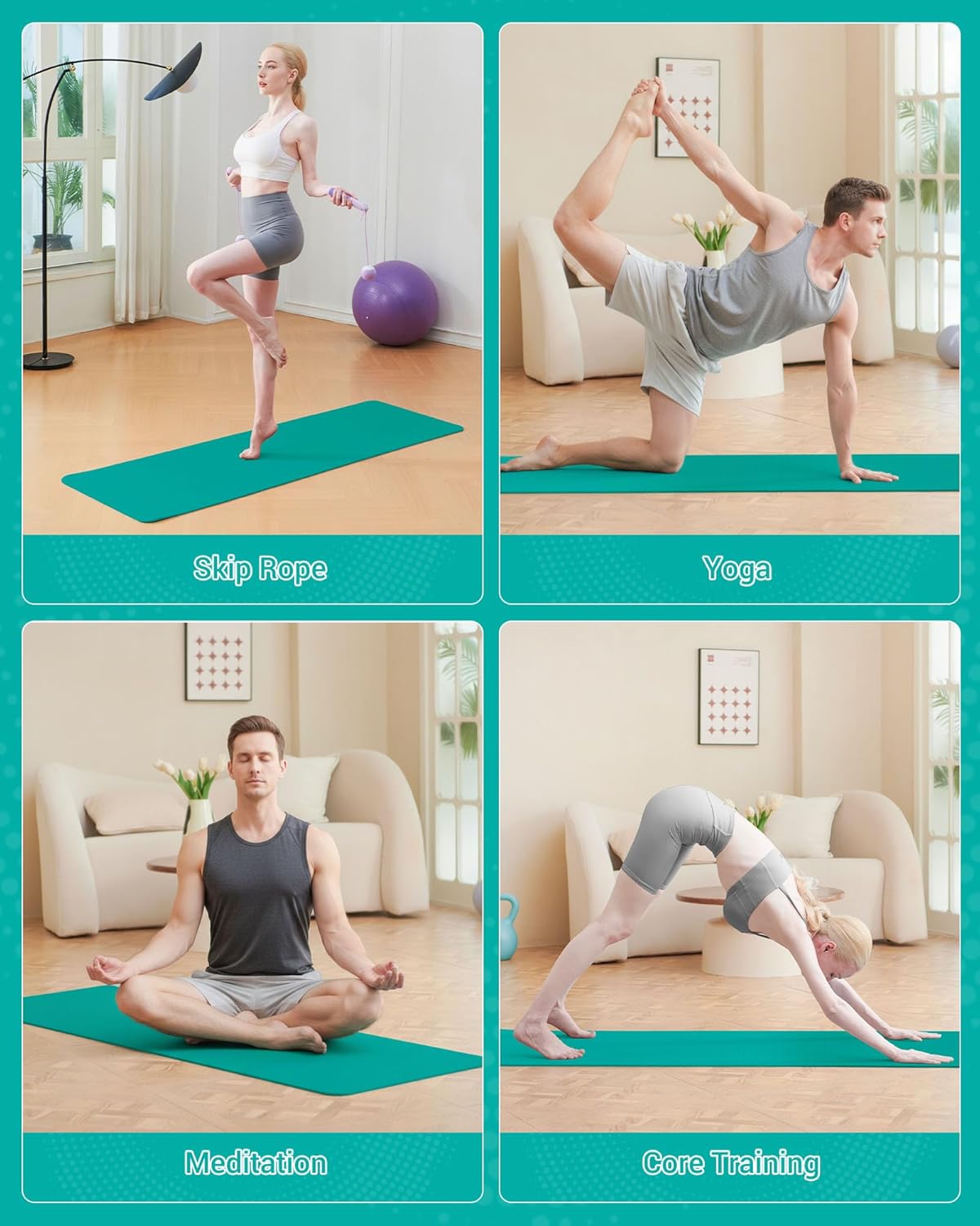 Gymnastik- und Yogamatte mit Tragegurt (183 x 61 x 0,6 cm), Türkis