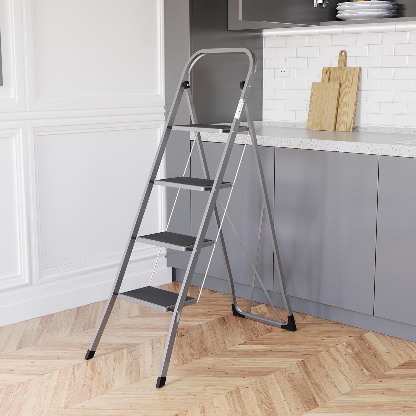 4-stufige Klappleiter, Grau 4 Step Ladder
