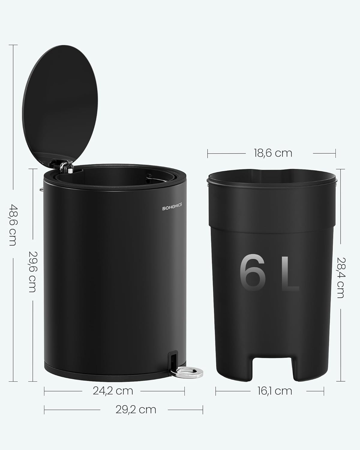 Kosmetikeimer mit Softclose-Deckel, 6 L Tintenschwarz