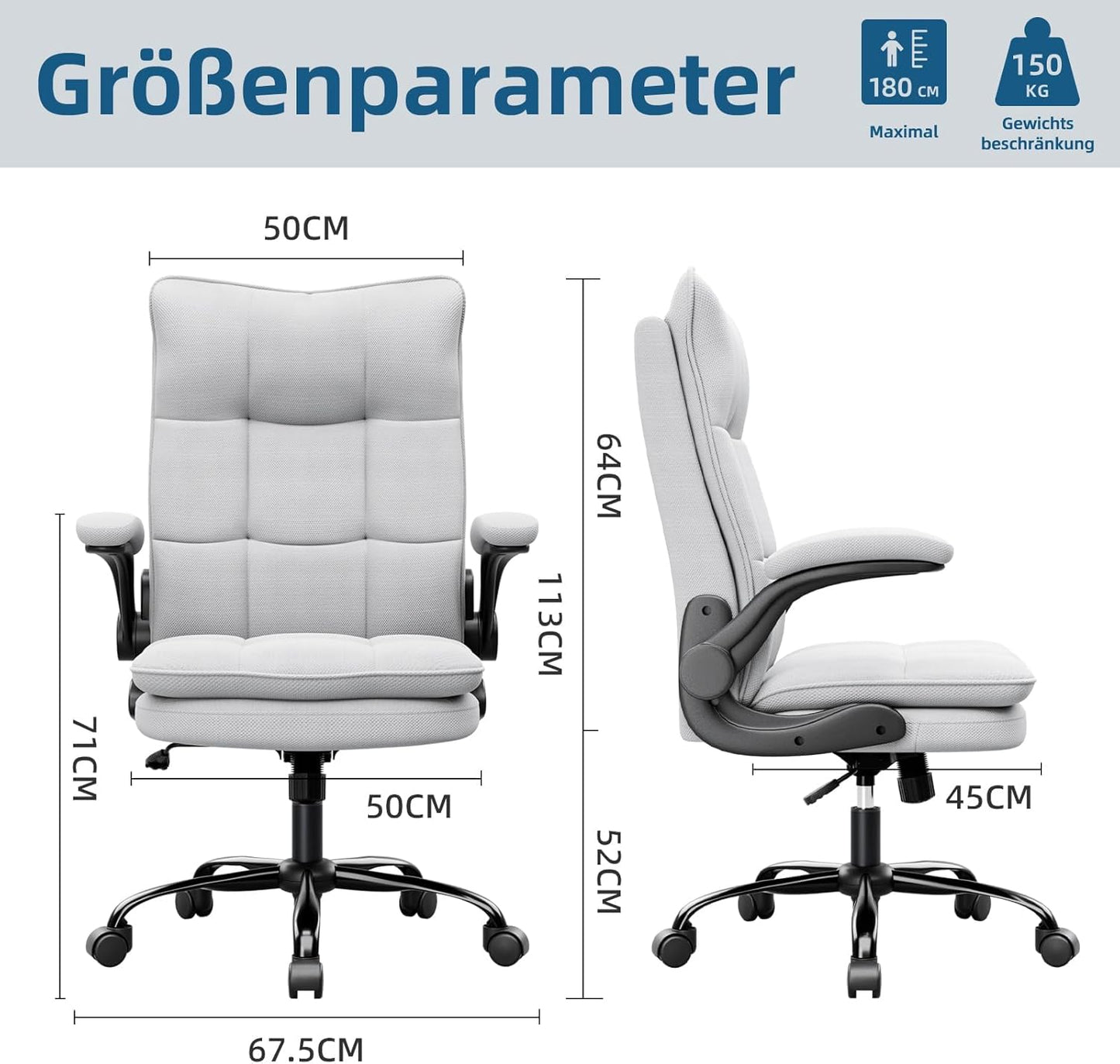 Ergonomischer Bürostuhl, Grau-Stoff