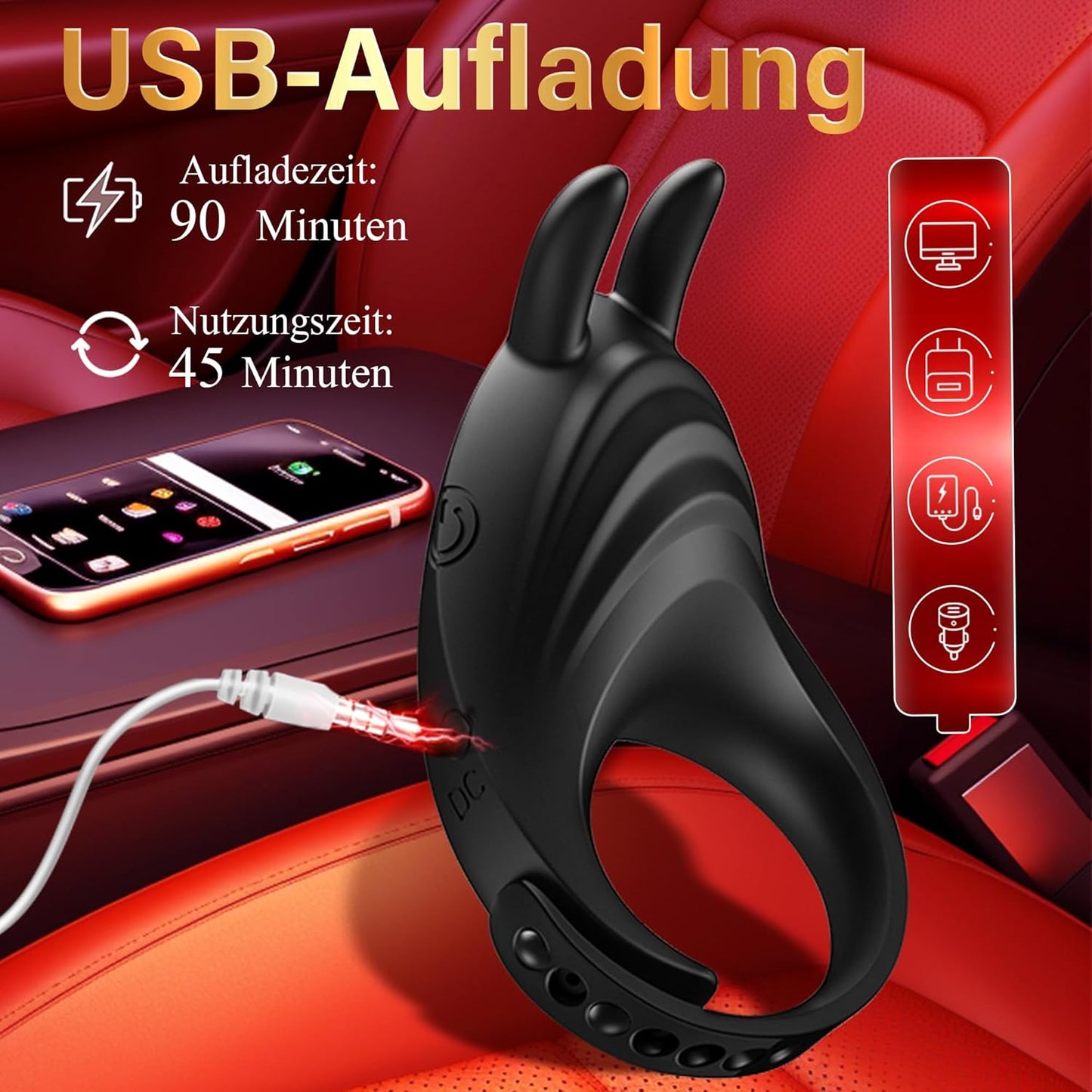 Penisring mit Vibration und Klitoris-Stimulation, Black