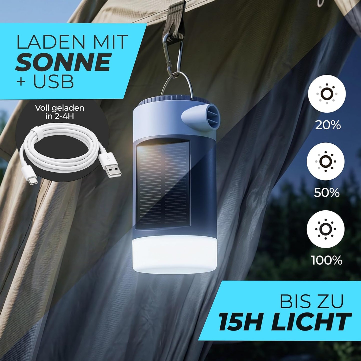 3-in-1 Akku-Luftpumpe mit Solarpanel