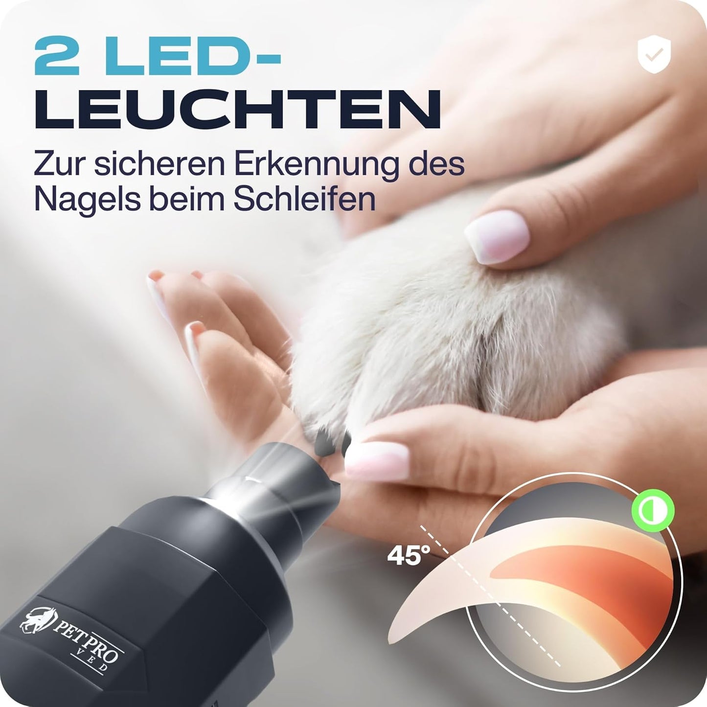 Elektrischer Krallenschleifer für Hunde mit LED-Licht, Gray