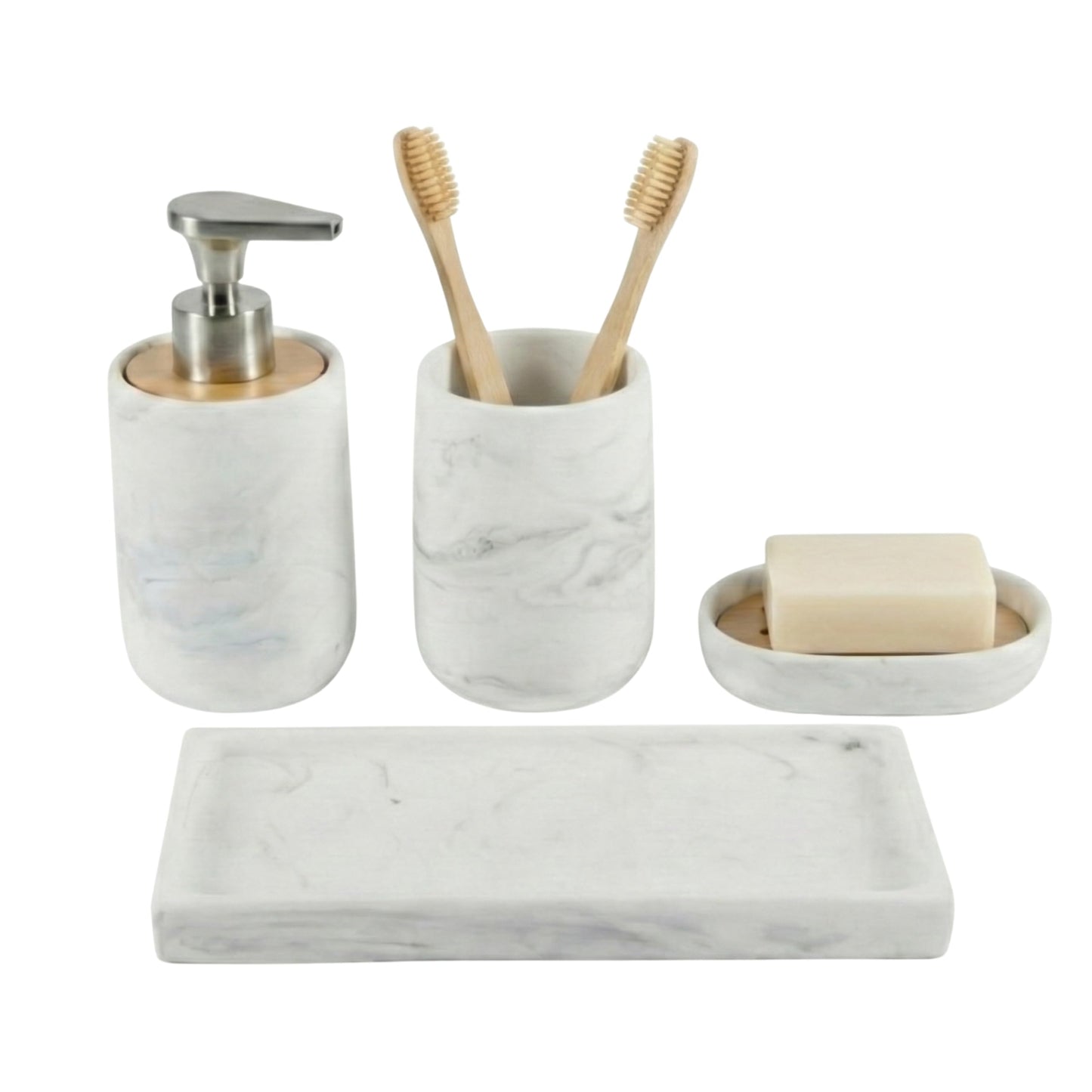 Badezimmer Set mit Tablett und Seifenspender, Set 4 Marble