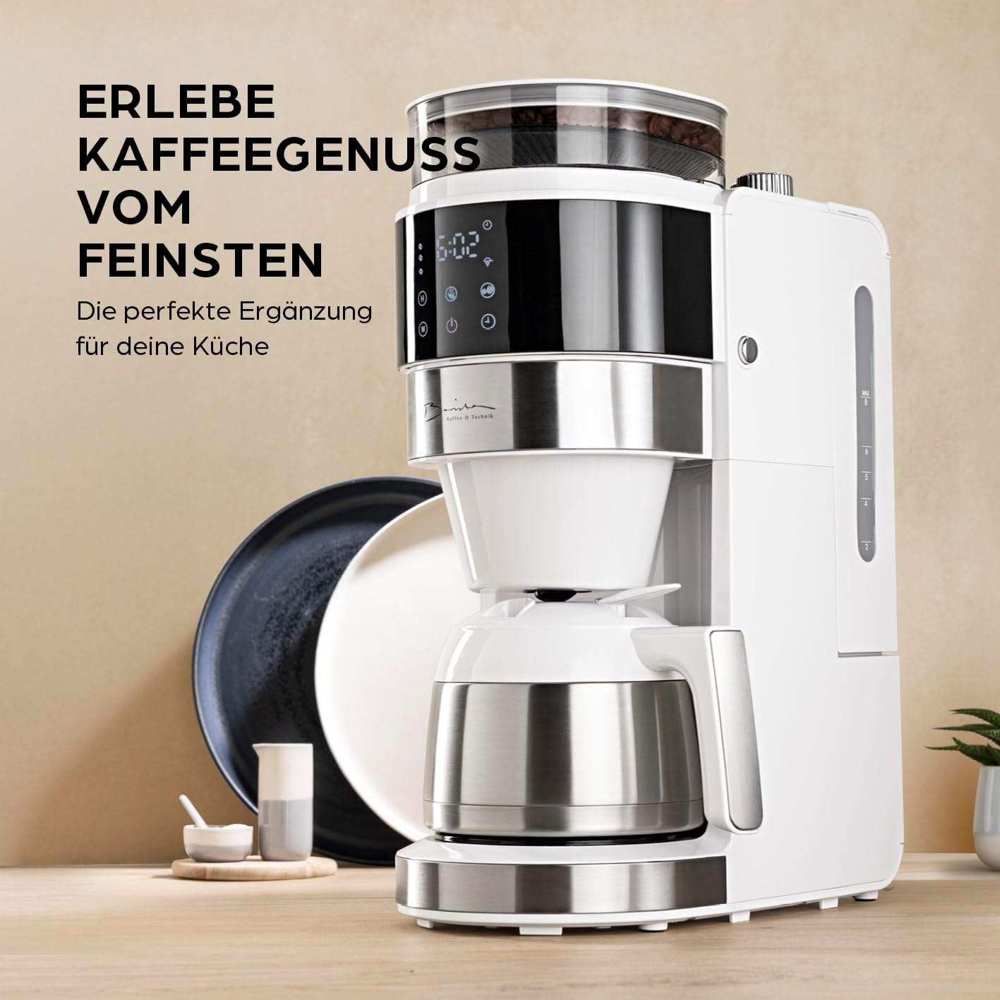 Kaffeemaschine mit Touch-Display, 9) Weiss (Pro Design) - Thermokanne - mit Mahlwerk