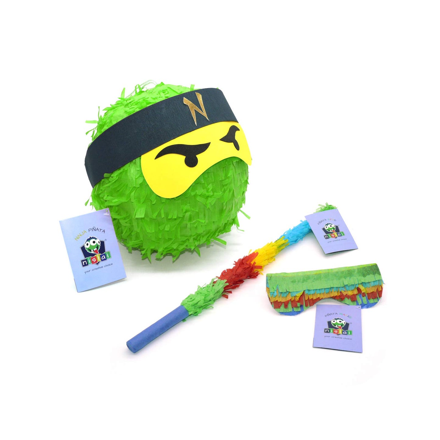 Ninja-Piñata-Set mit Stock und Maske, Grün