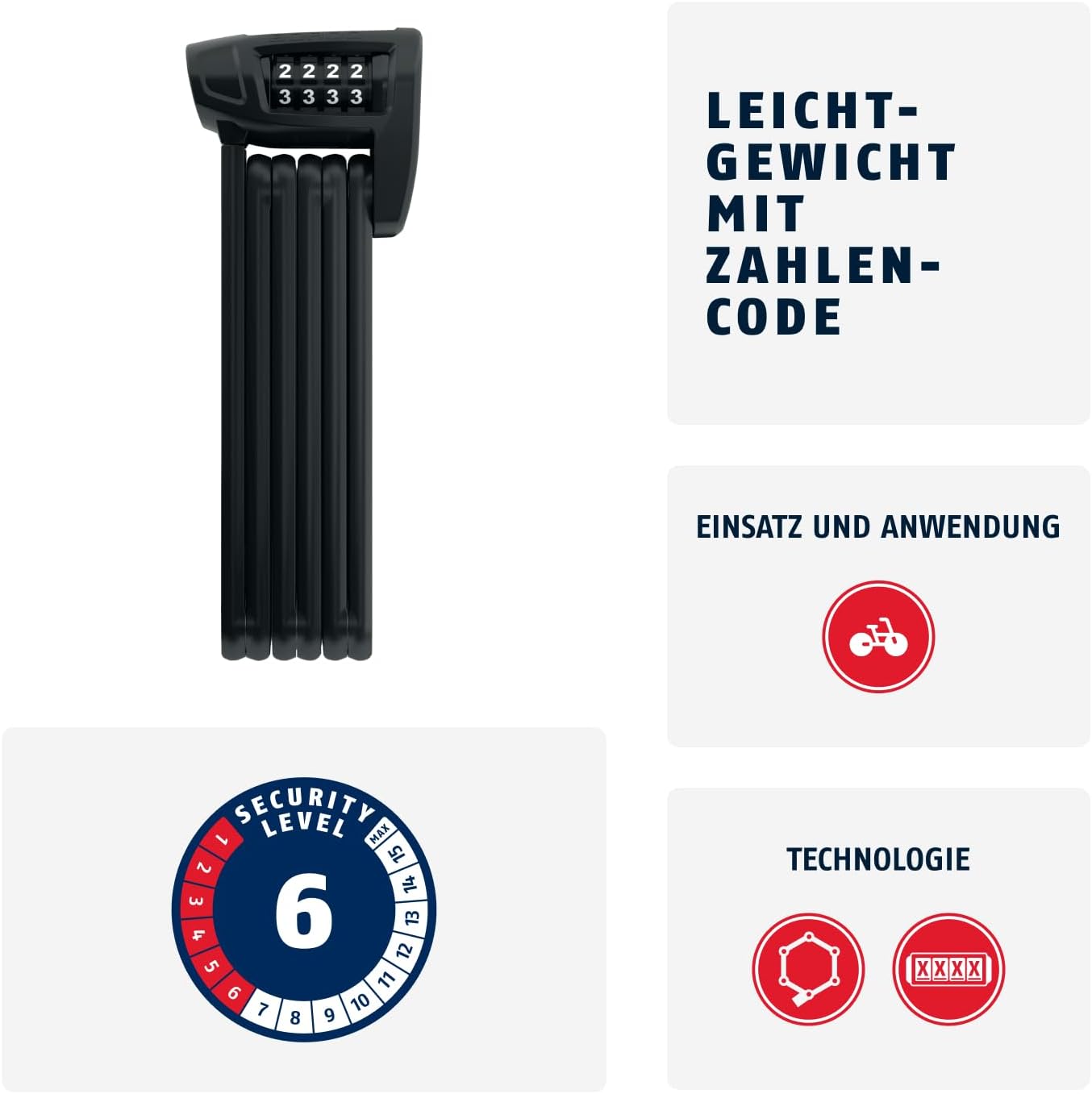 Faltschloss Bordo Combo Lite 6150/85, 85 cm Schwarz Single